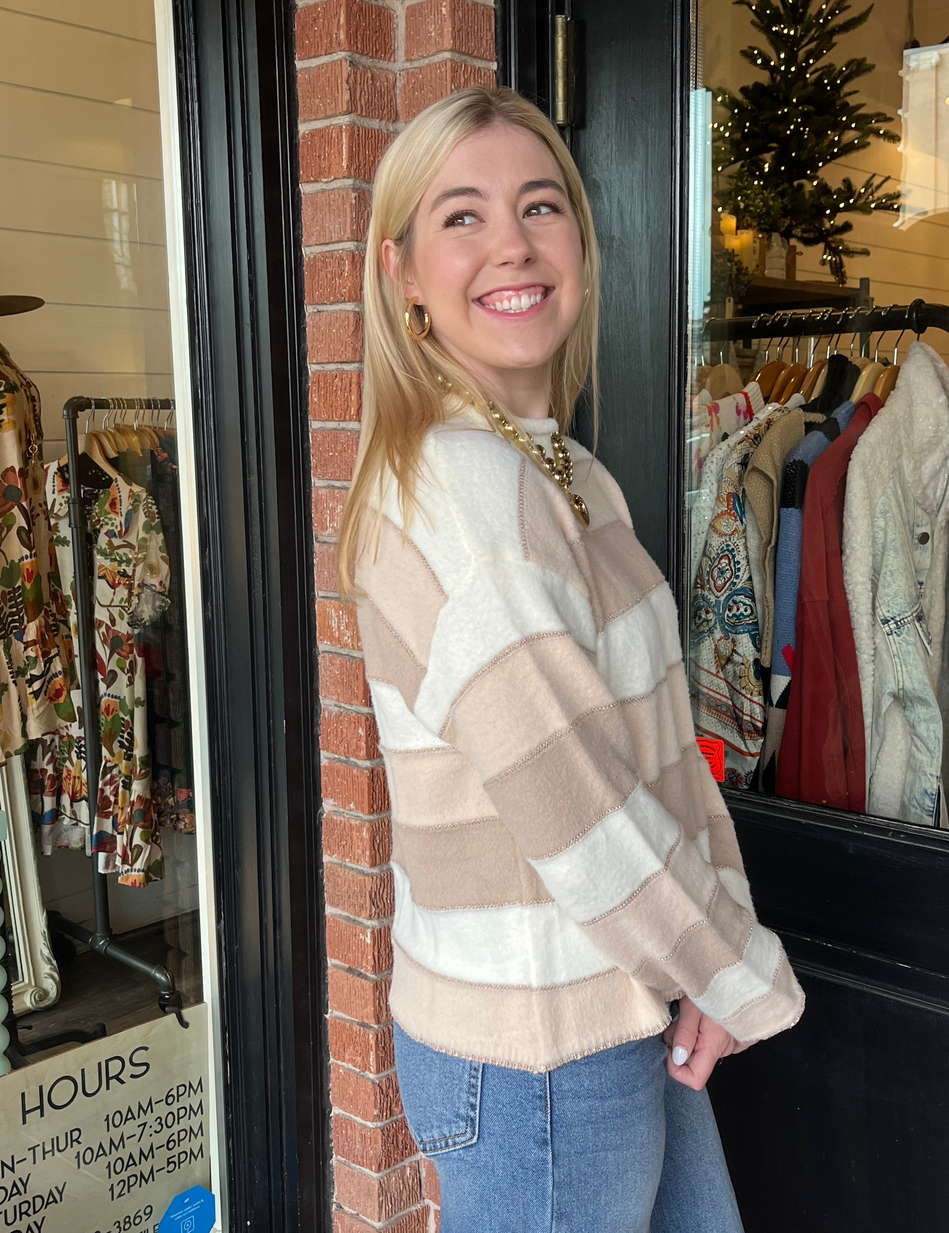 Piper Striped Beige Sweater