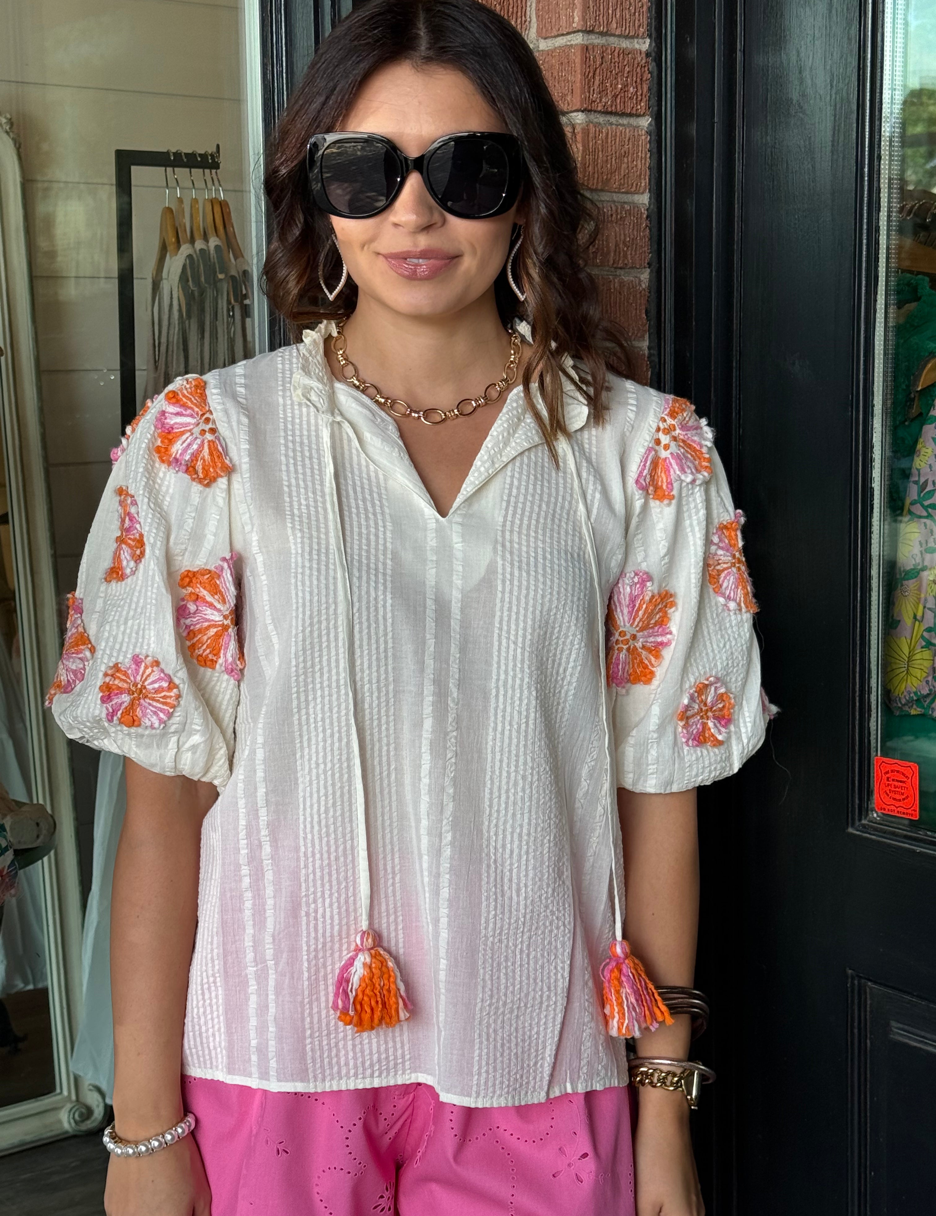 Gabriella Hand Embroidered Sleeve Top