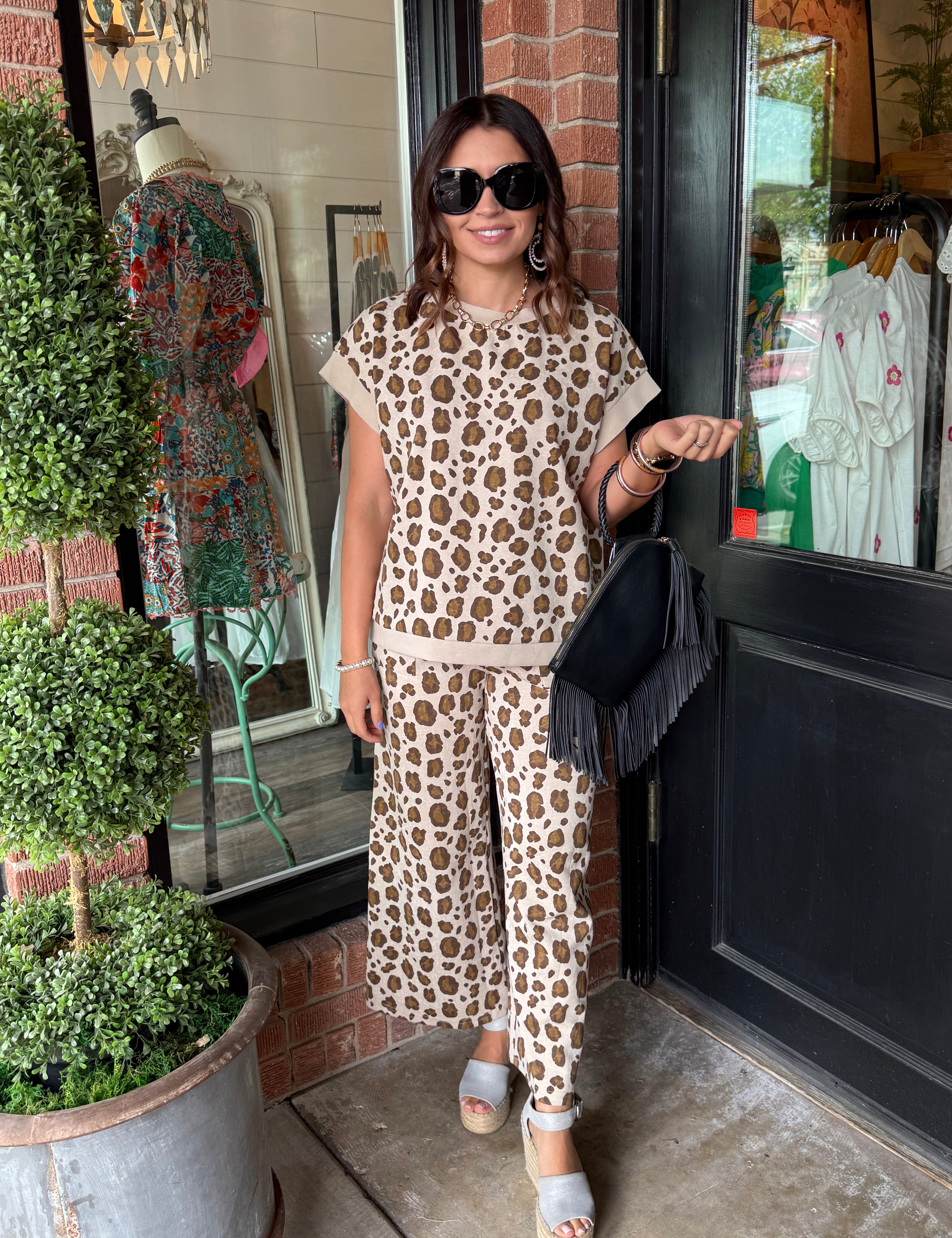 Ashley Leopard Scuba Top and Pants Set
