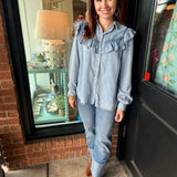 Rosie Denim Ruffle Button Down Top