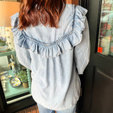 Rosie Denim Ruffle Button Down Top