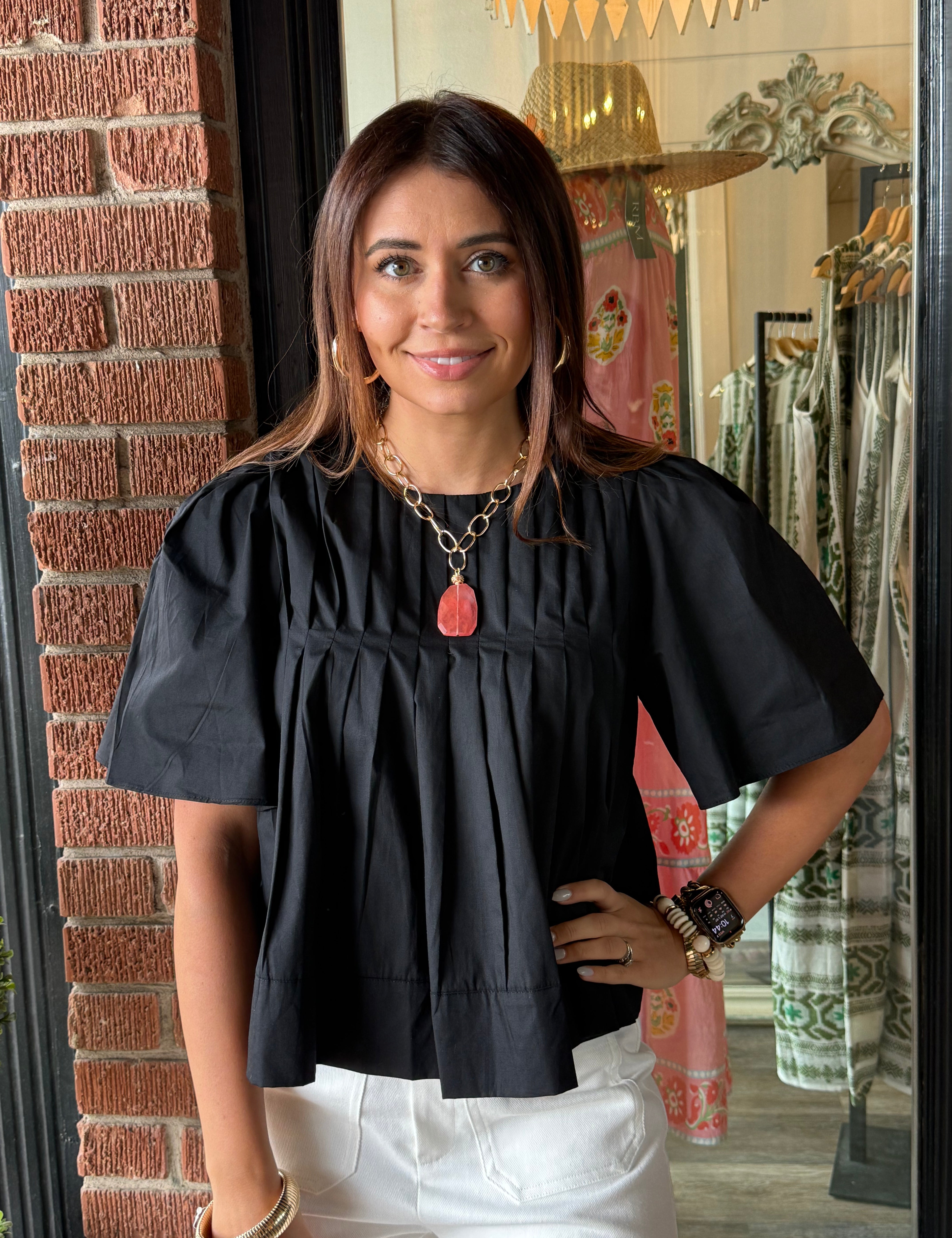 Alina Pleated Short Sleeve Top
