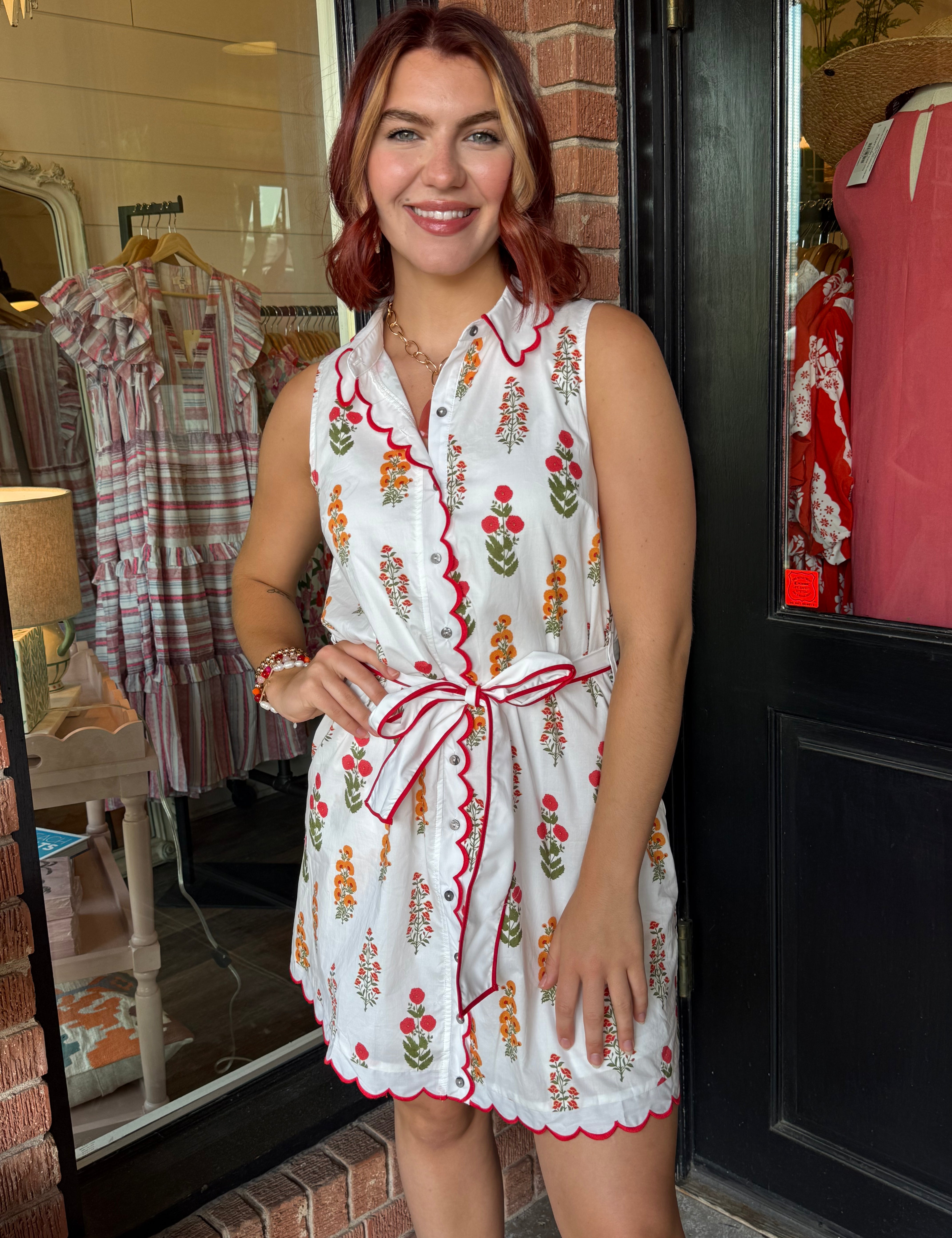 Eliza Scalloped Edge Button-Up Dress