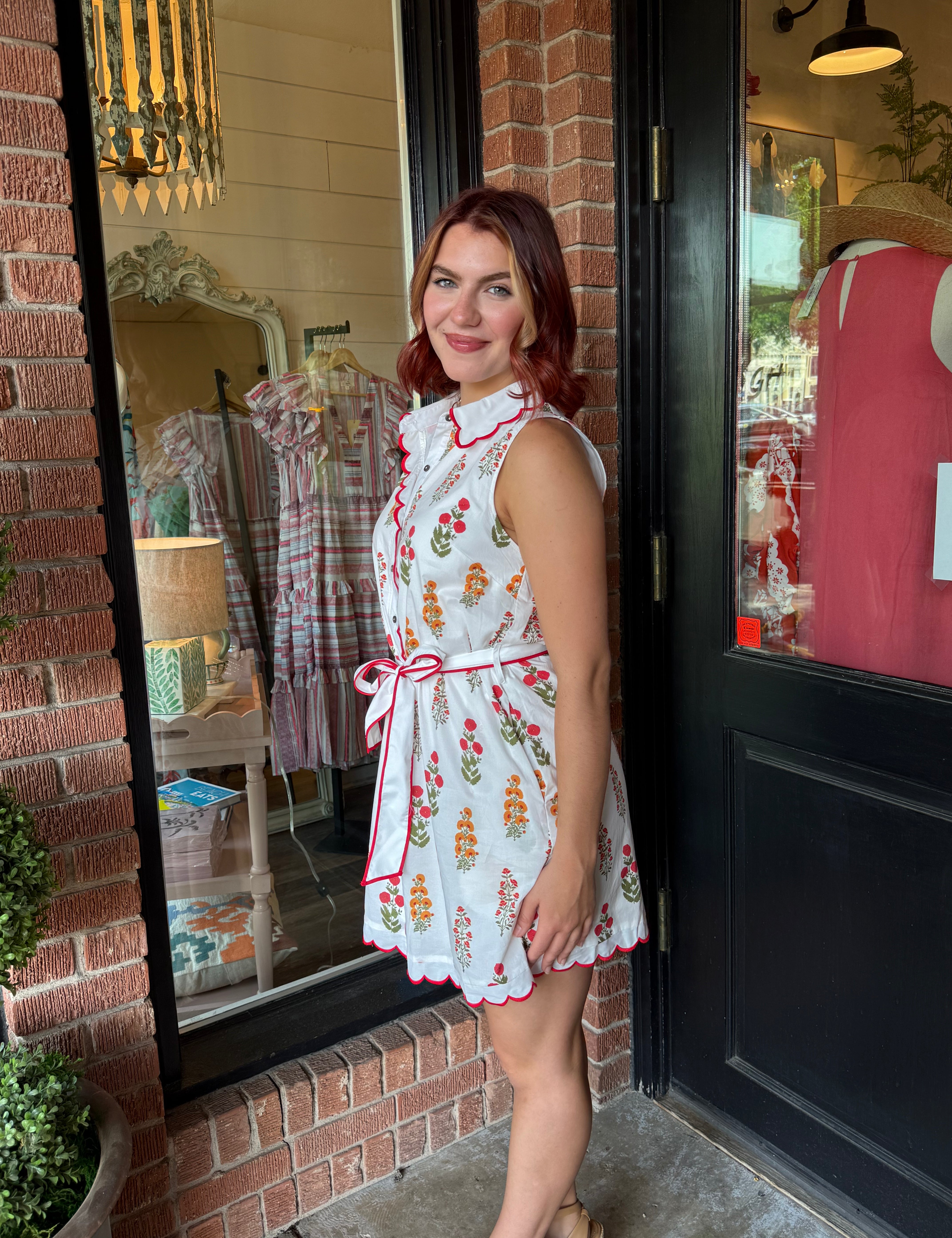 Eliza Scalloped Edge Button-Up Dress