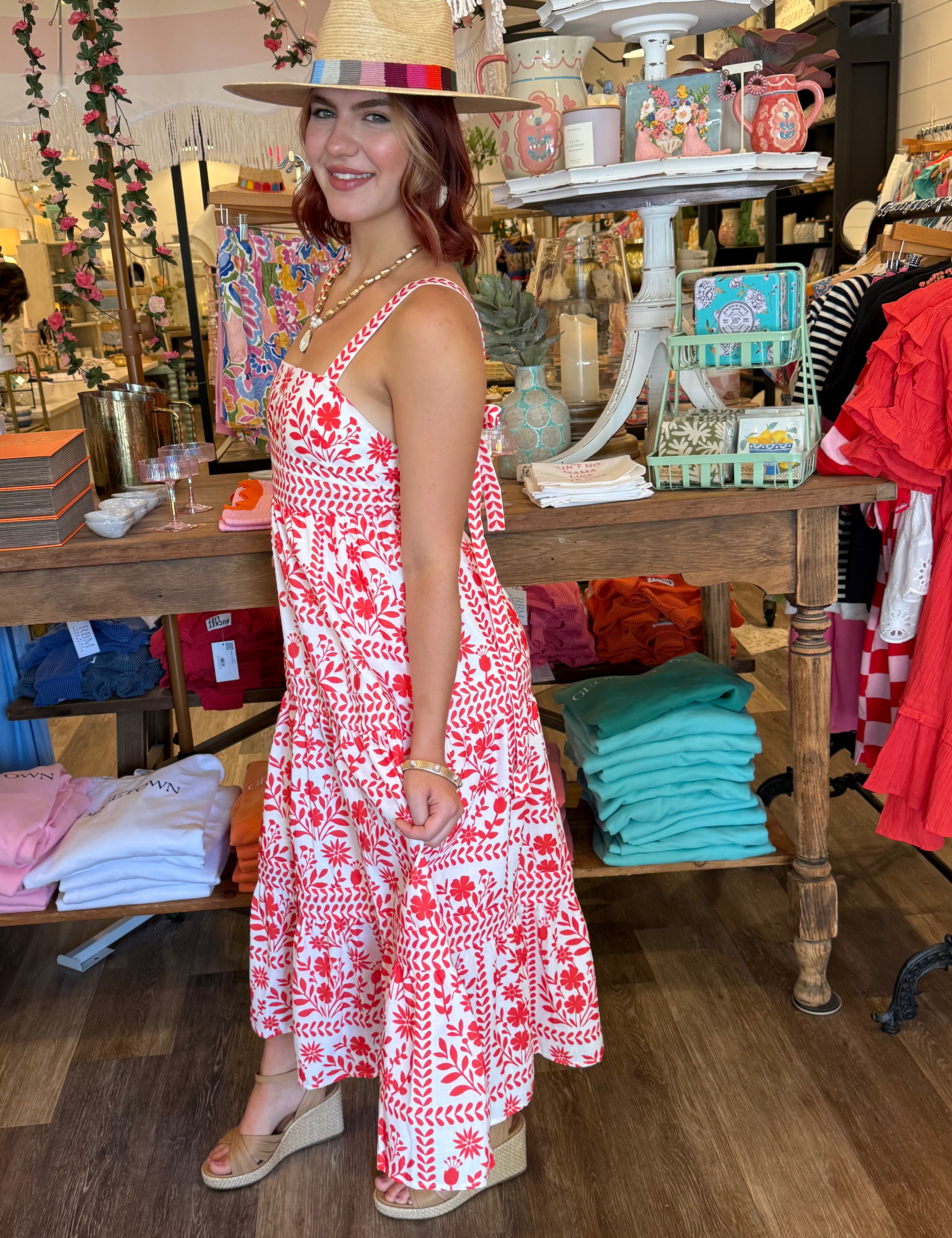 Callie Printed Tie Strap Midi Dress