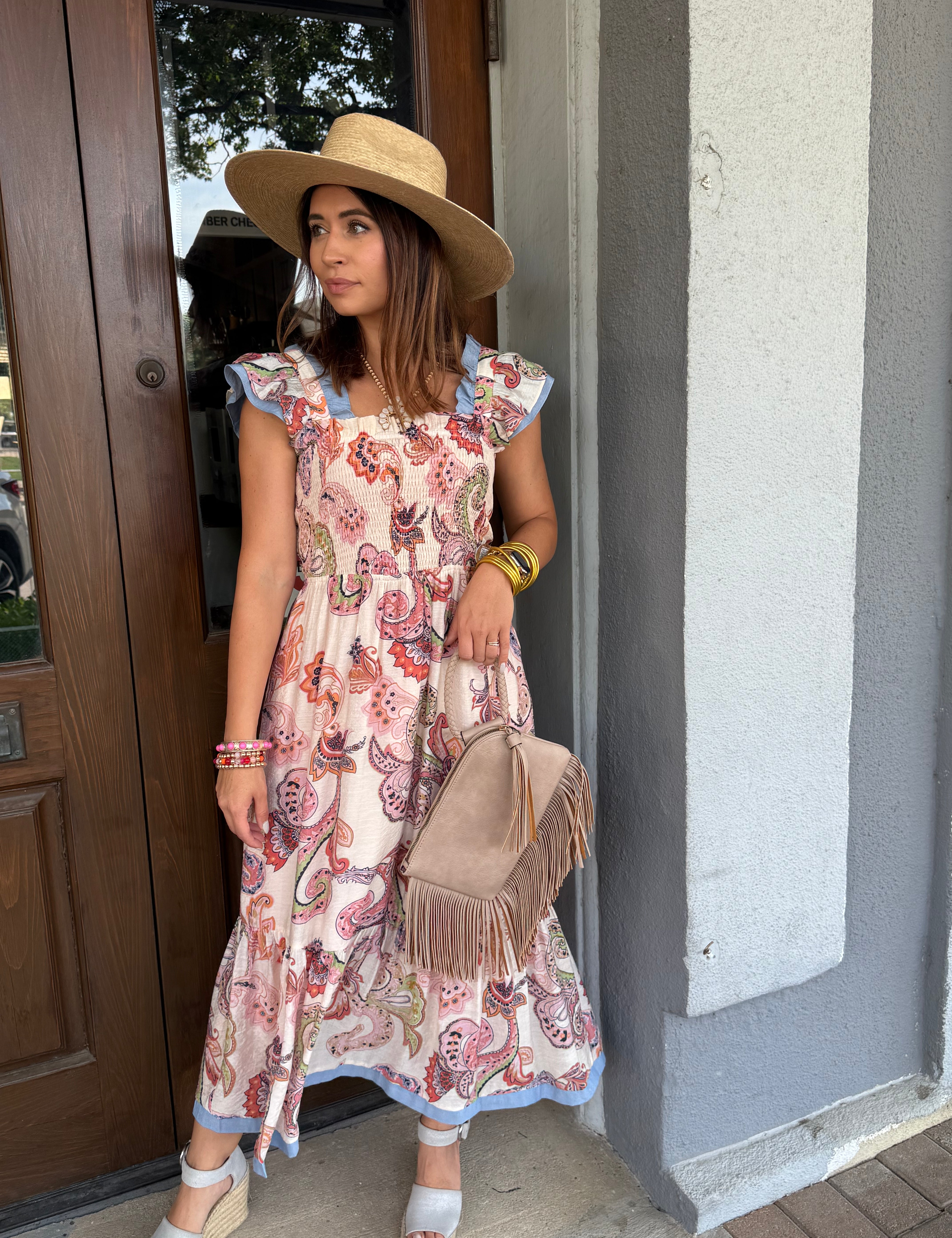 Kaia Flutter Sleeve Print Maxi Dress