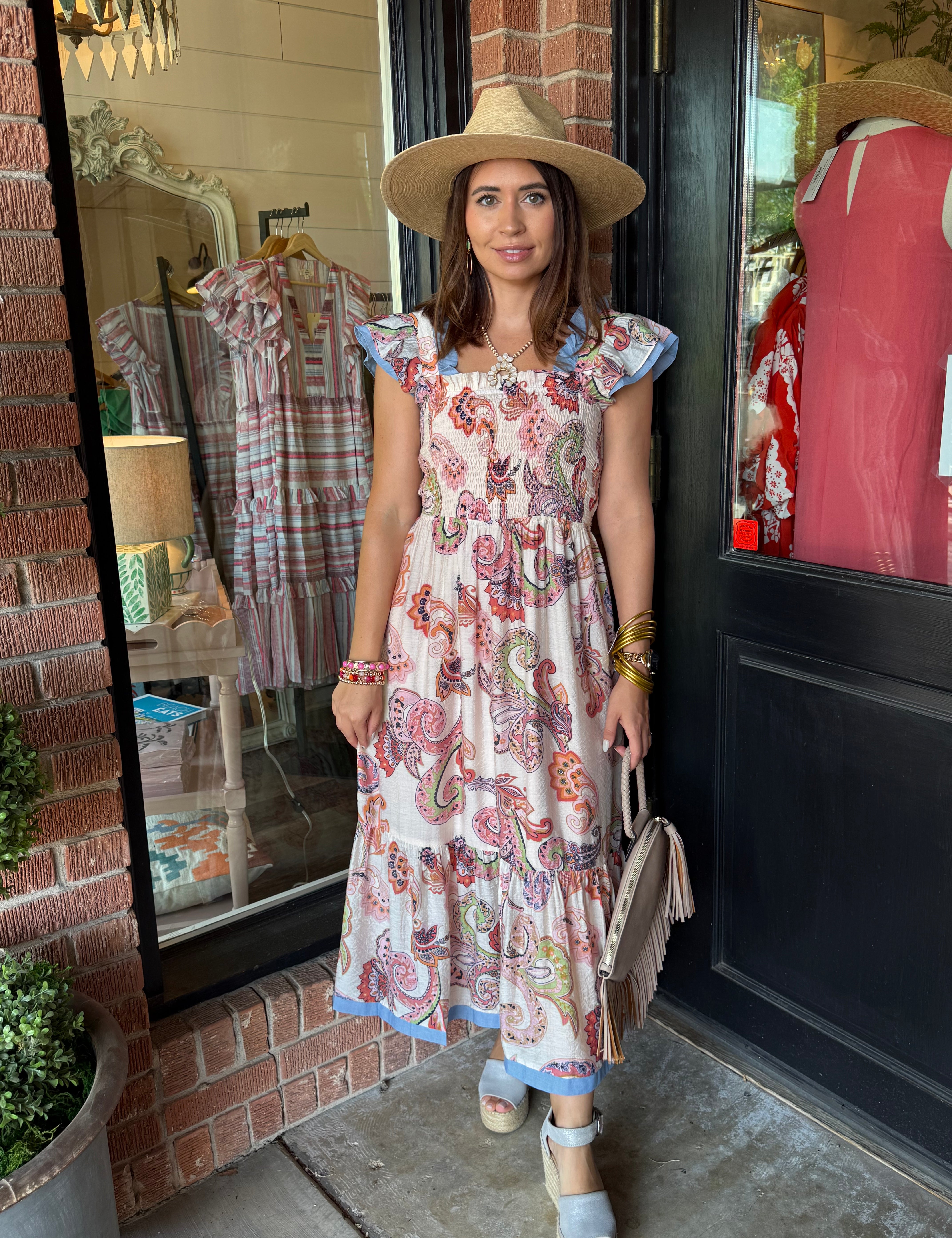 Kaia Flutter Sleeve Print Maxi Dress