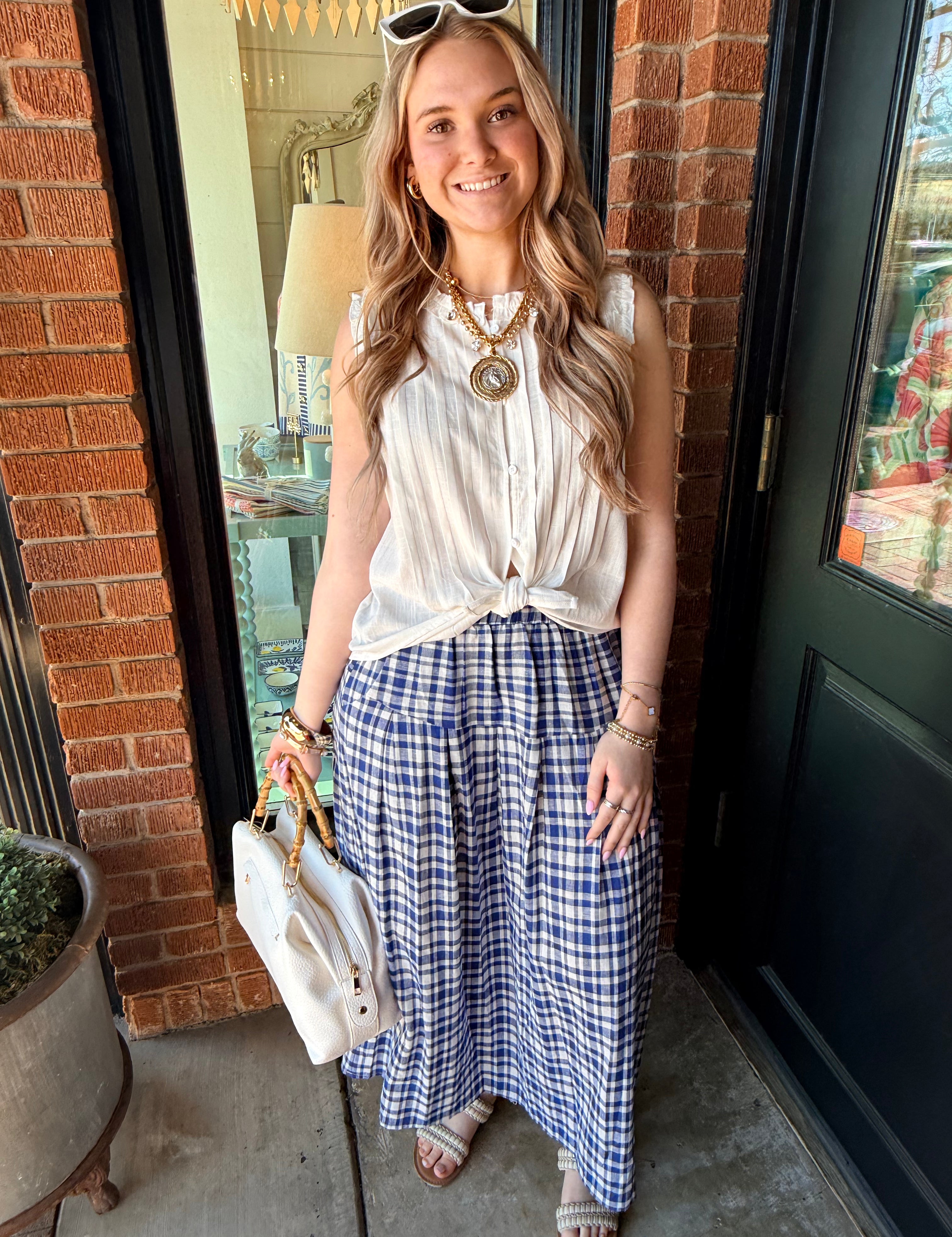 Elena Gingham Midi Skirt