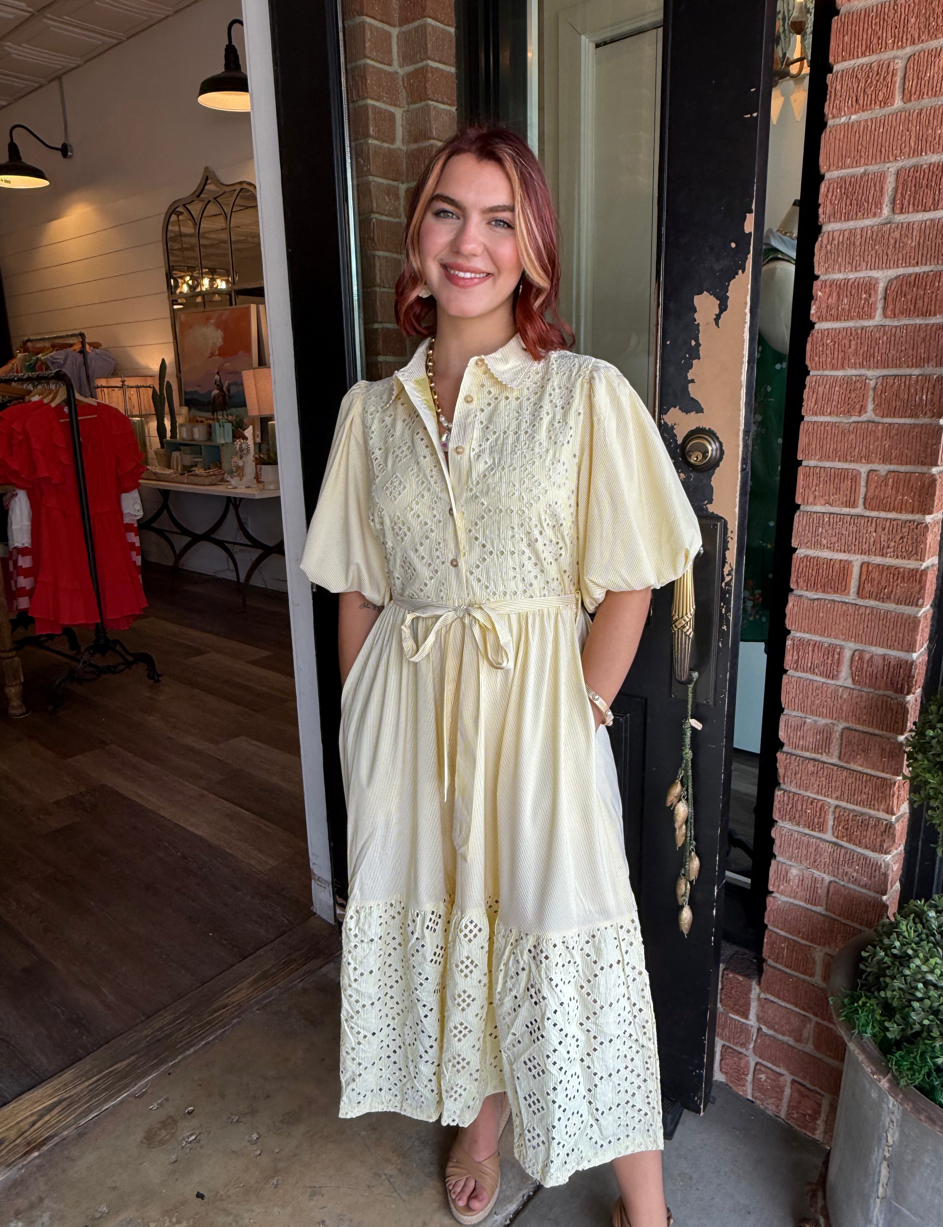 Valerie Striped Eyelet Midi Dress