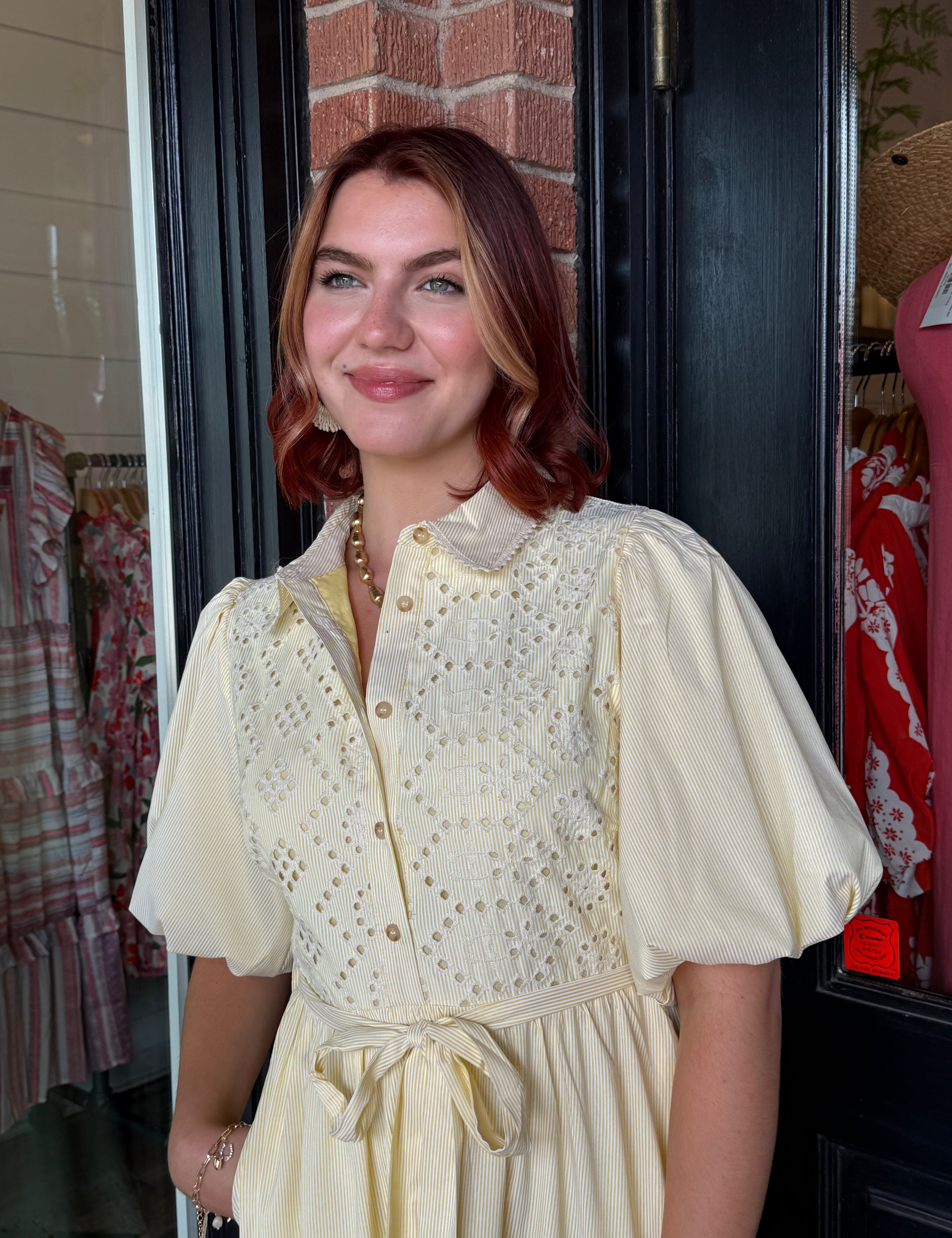 Valerie Striped Eyelet Midi Dress