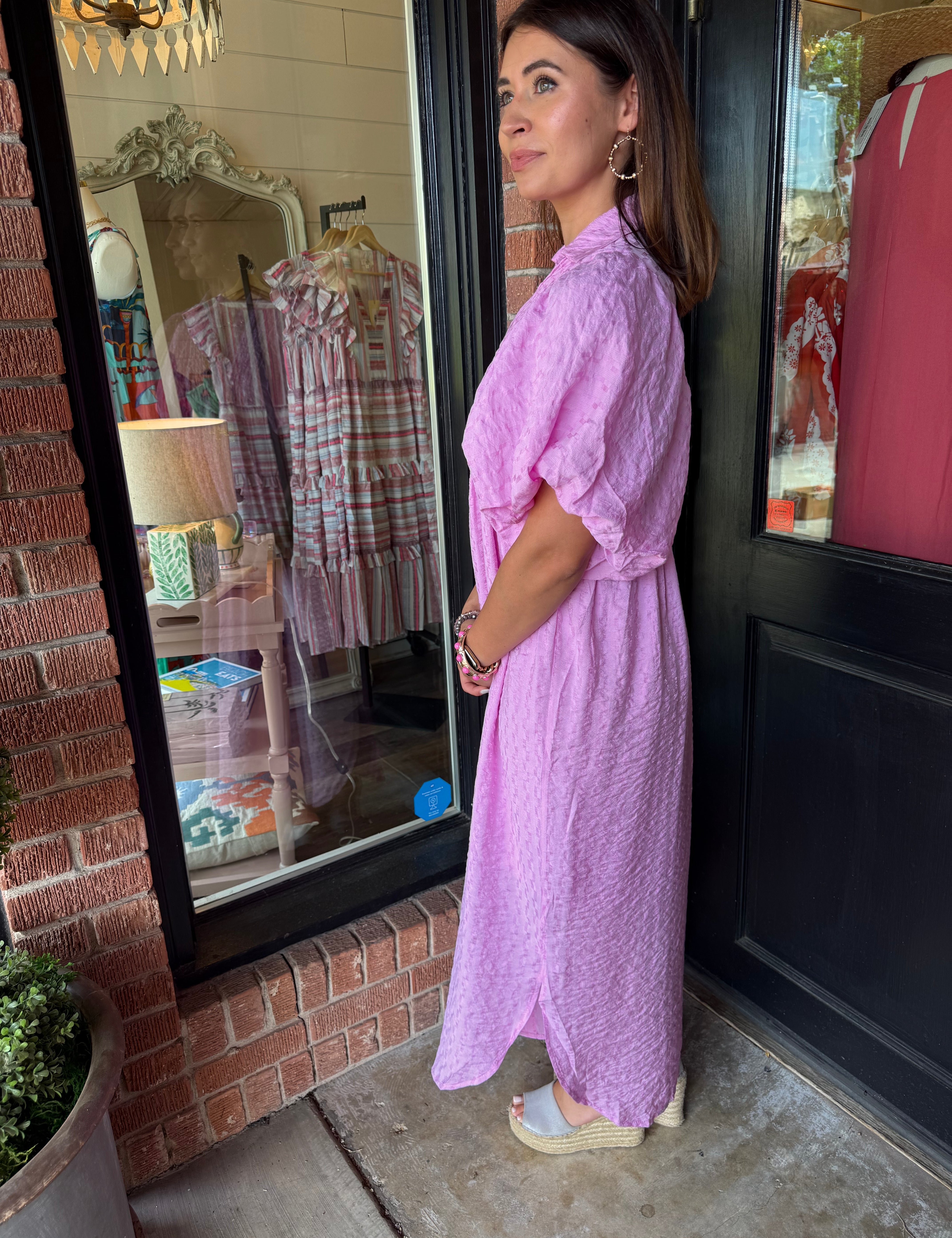 Margaret Textured Puff Sleeve Midi Dress