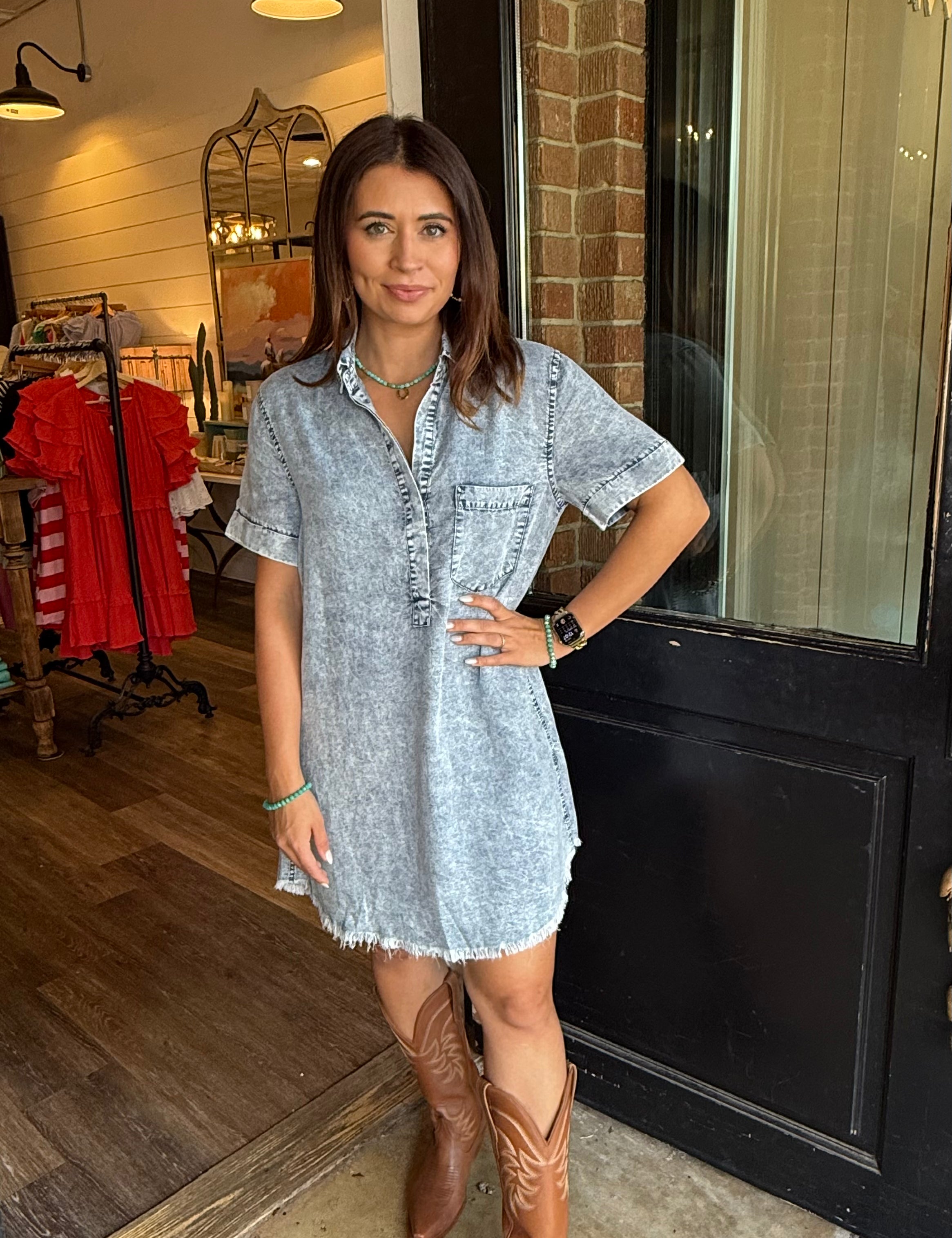 Daisy Washed Denim Shirt Dress