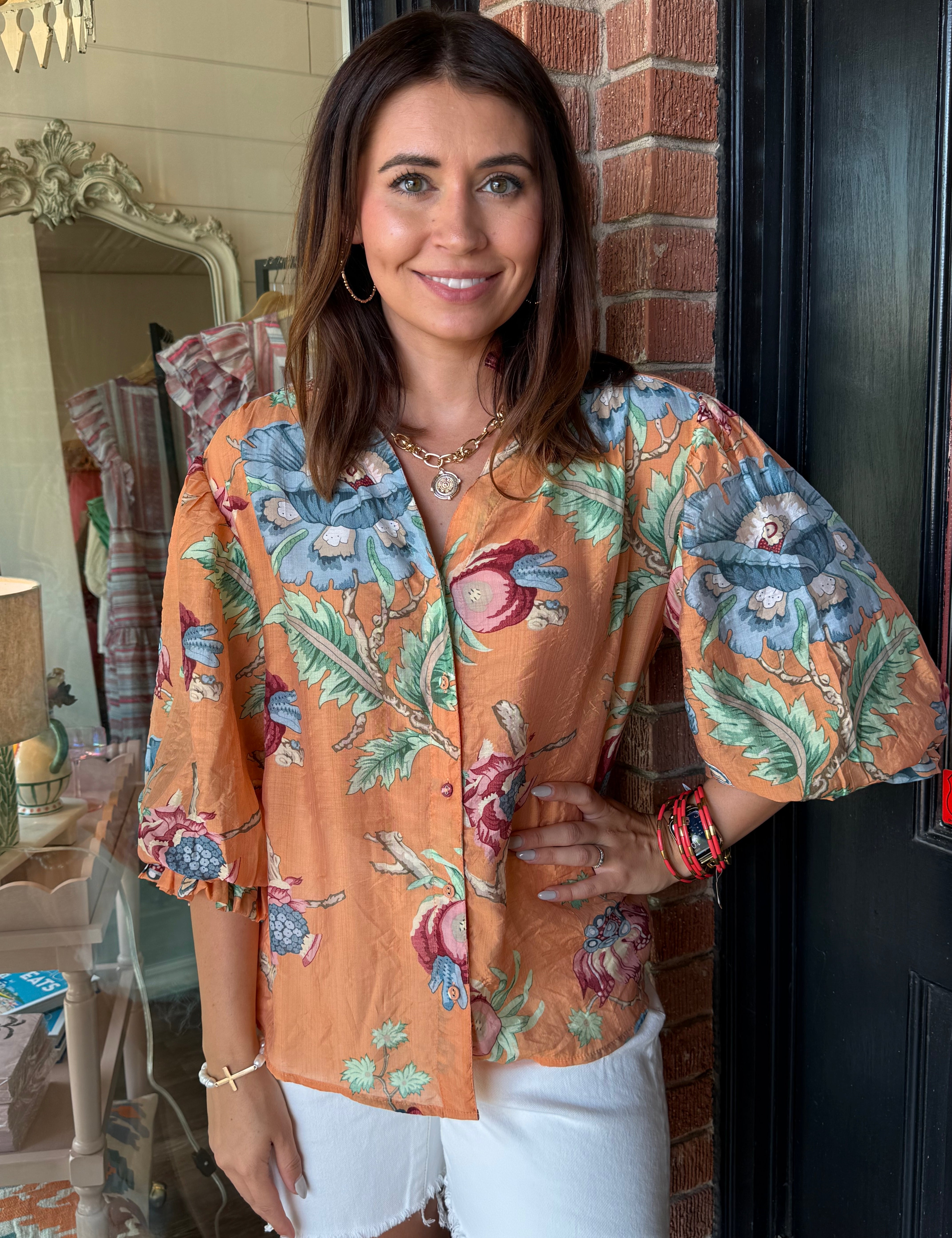 Raelynn Printed Button Down Top