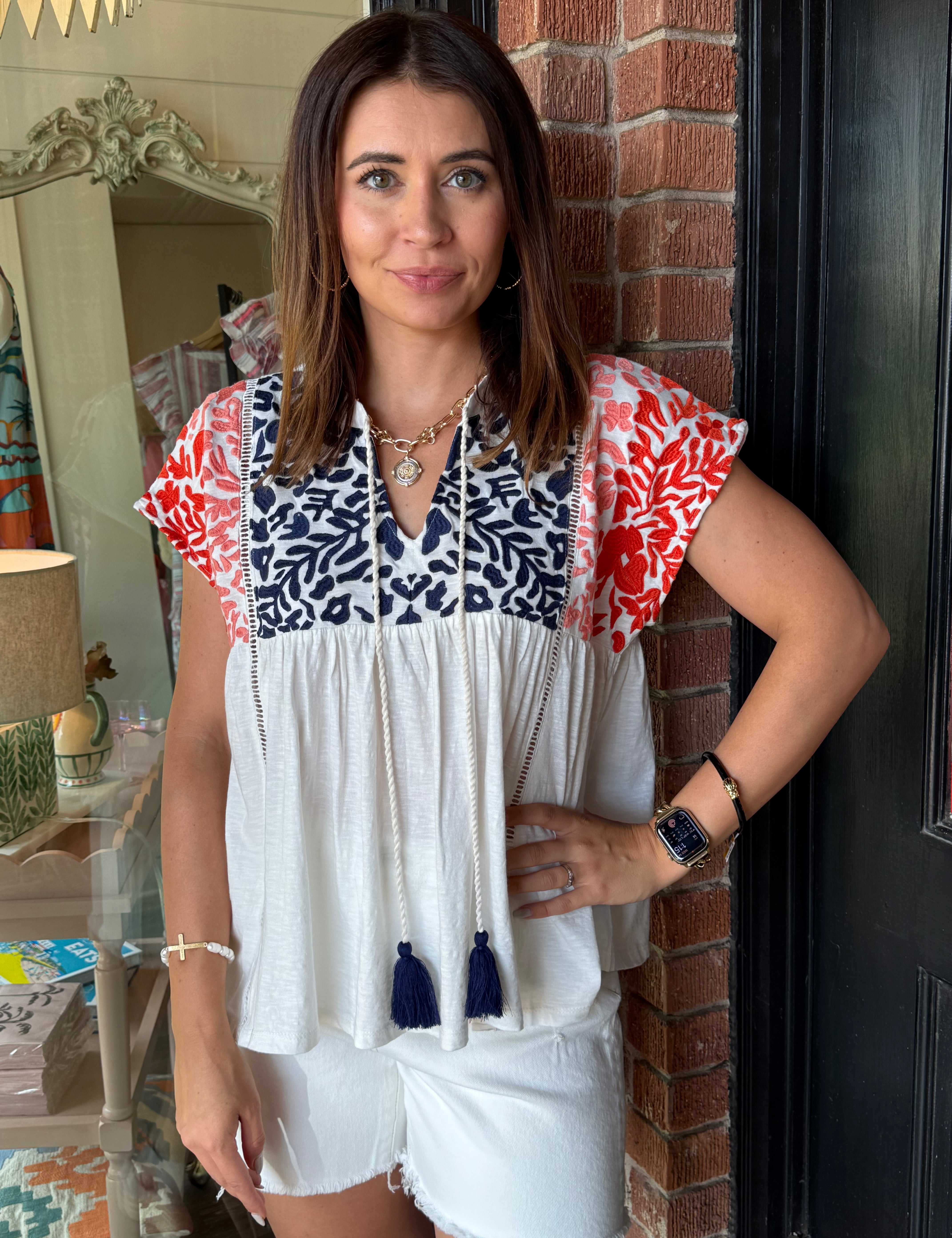 Lilah Embroidered Knit Babydoll Top