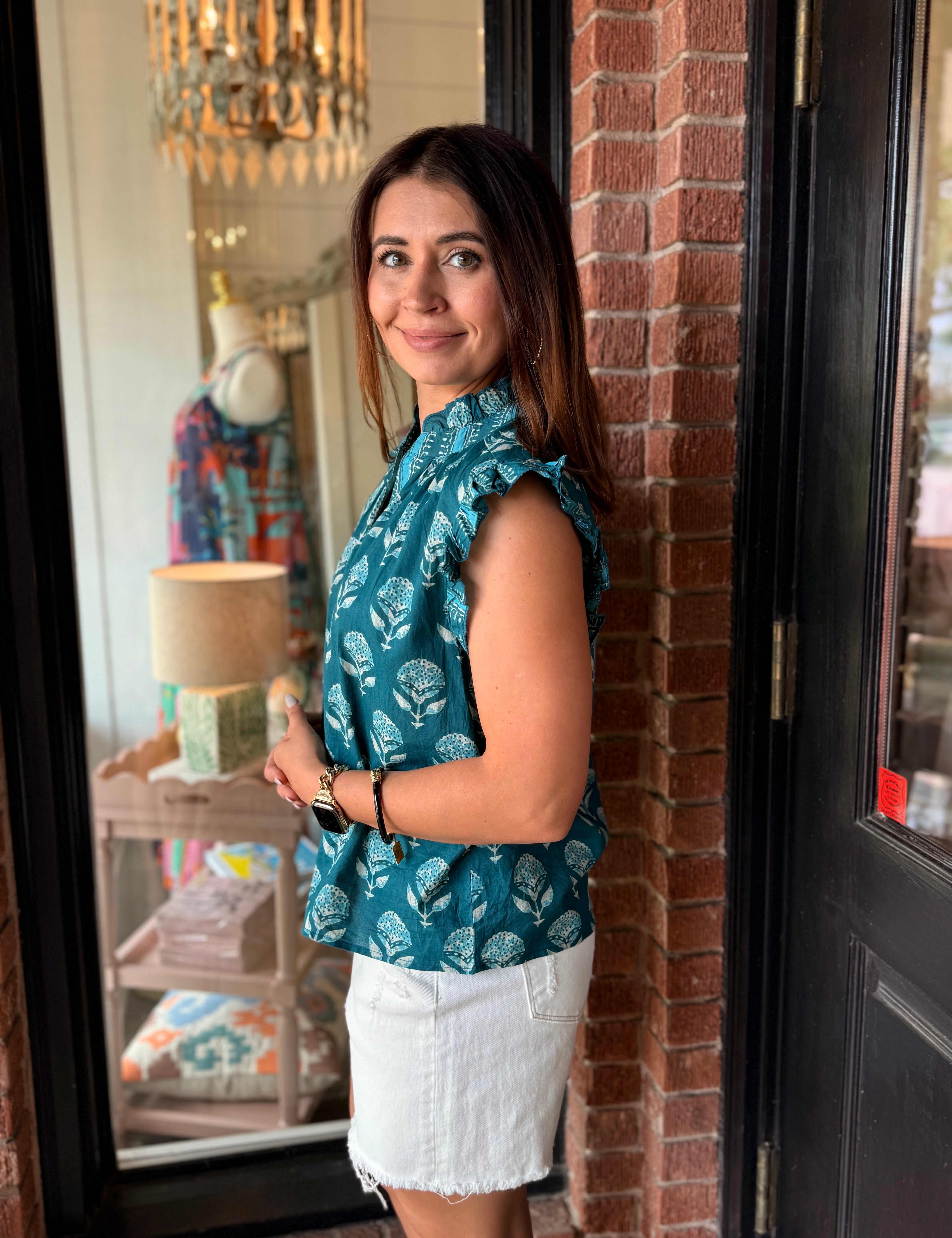 Juliette Ruffle Flower Print Top