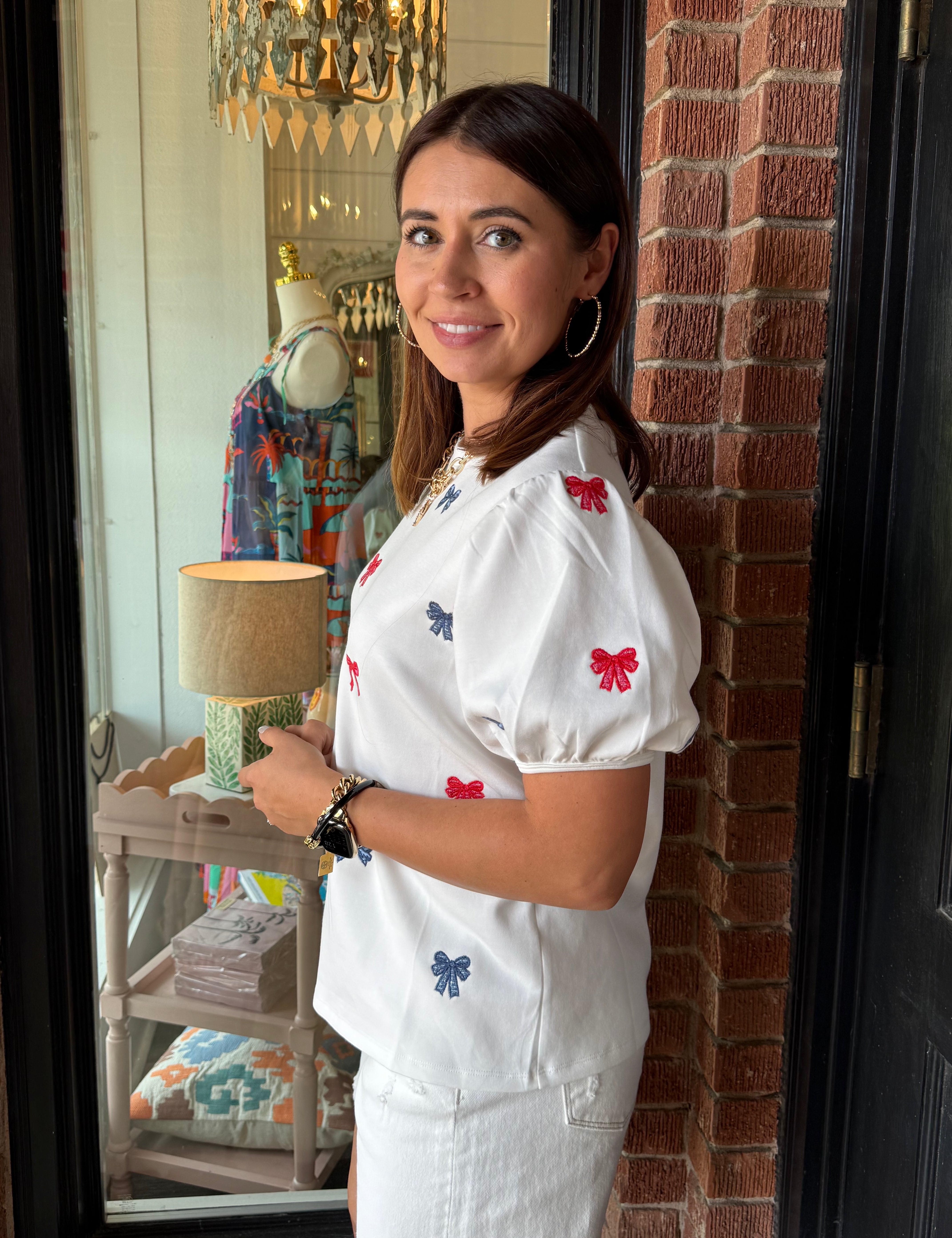 Parker Bow Embroidered Top