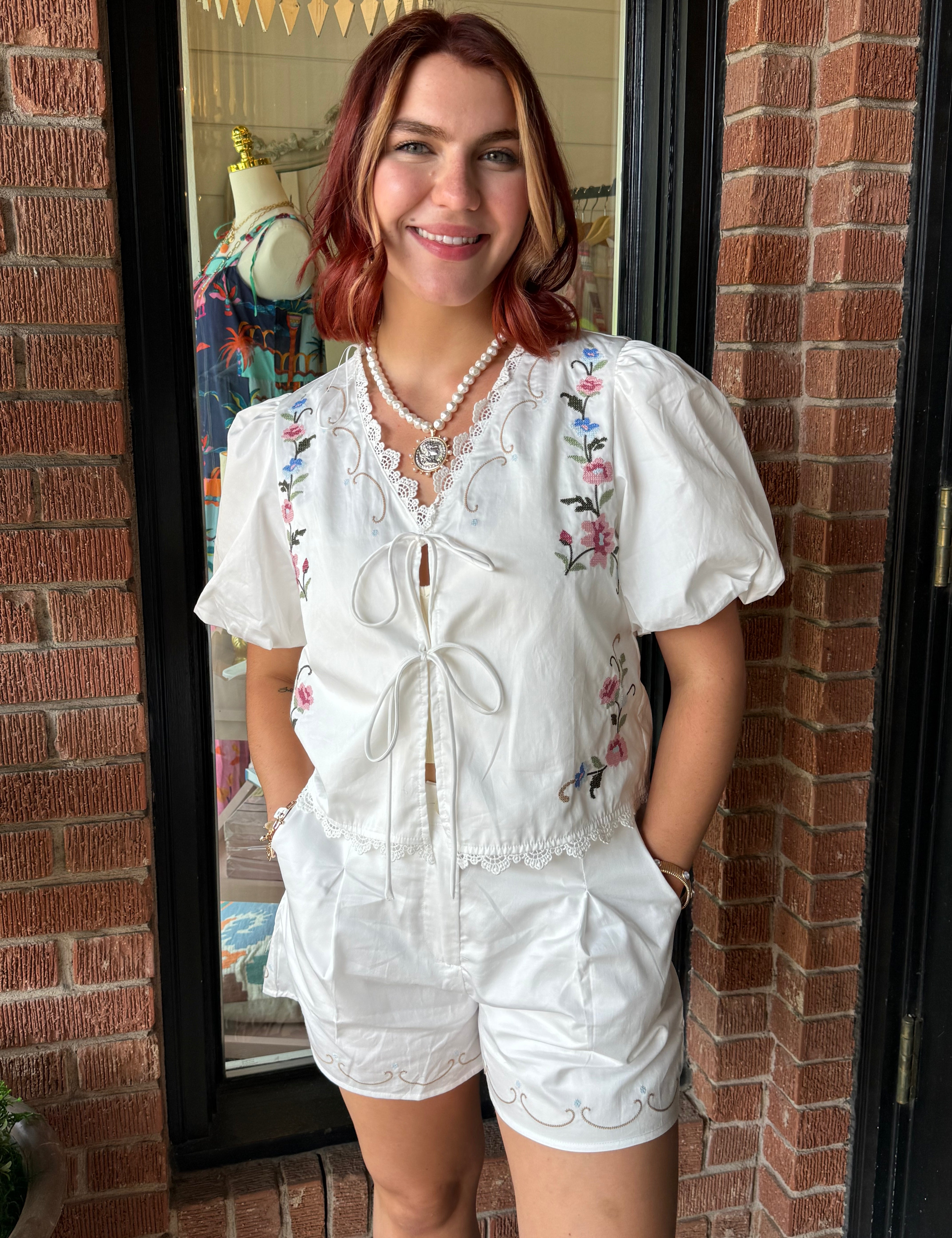 Ivy Embroidered Top & Shorts Set