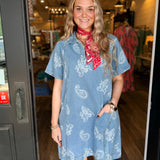 Cassidy Denim Paisley Mini Dress