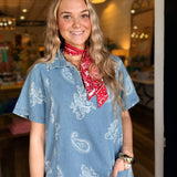 Cassidy Denim Paisley Mini Dress
