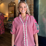 Dena Gingham V-Neck Top