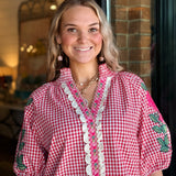 Dena Gingham V-Neck Top