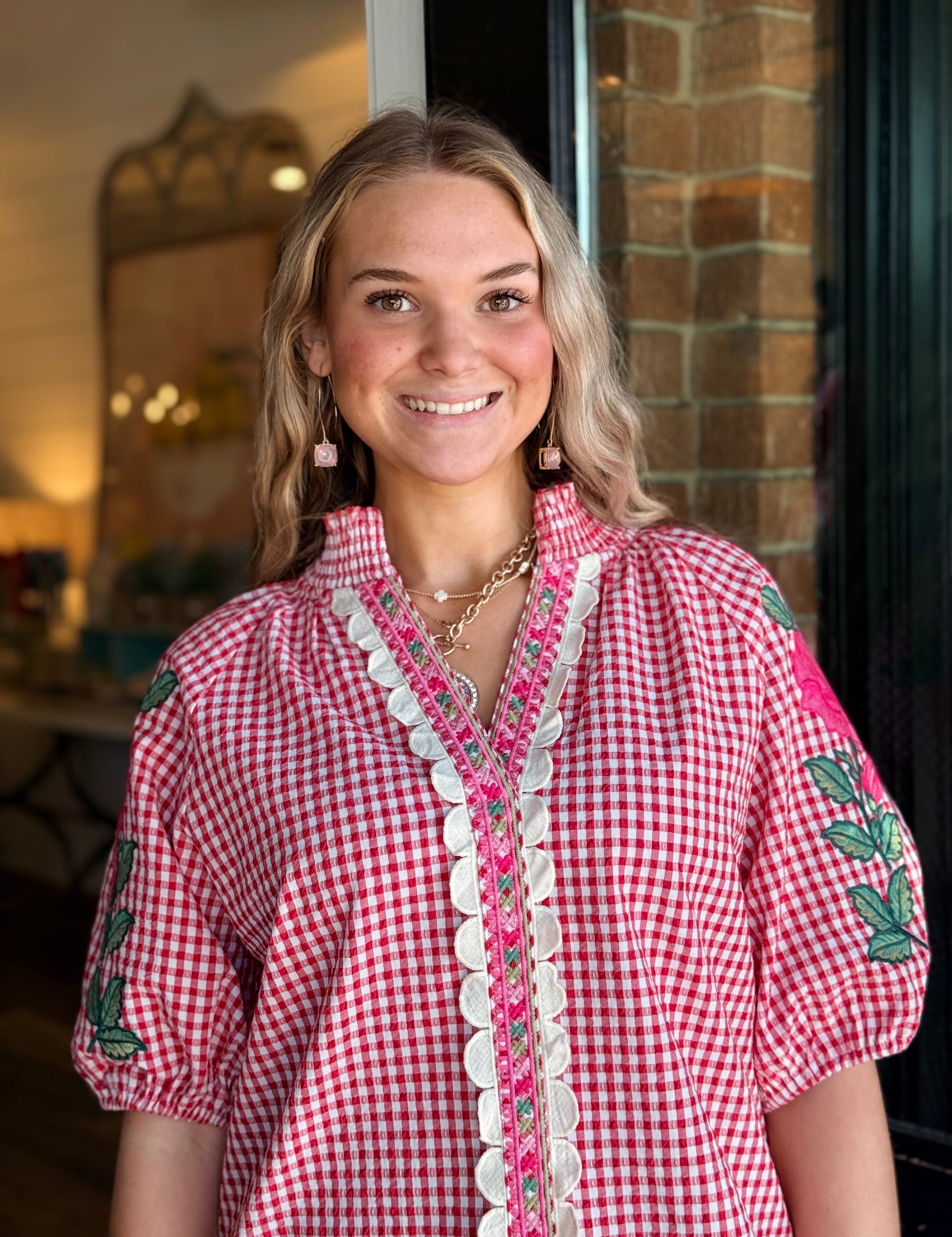 Dena Gingham V-Neck Top