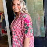 Dena Gingham V-Neck Top