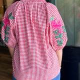 Dena Gingham V-Neck Top