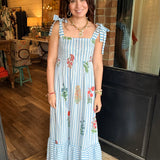 Tara Striped Floral Midi Dress
