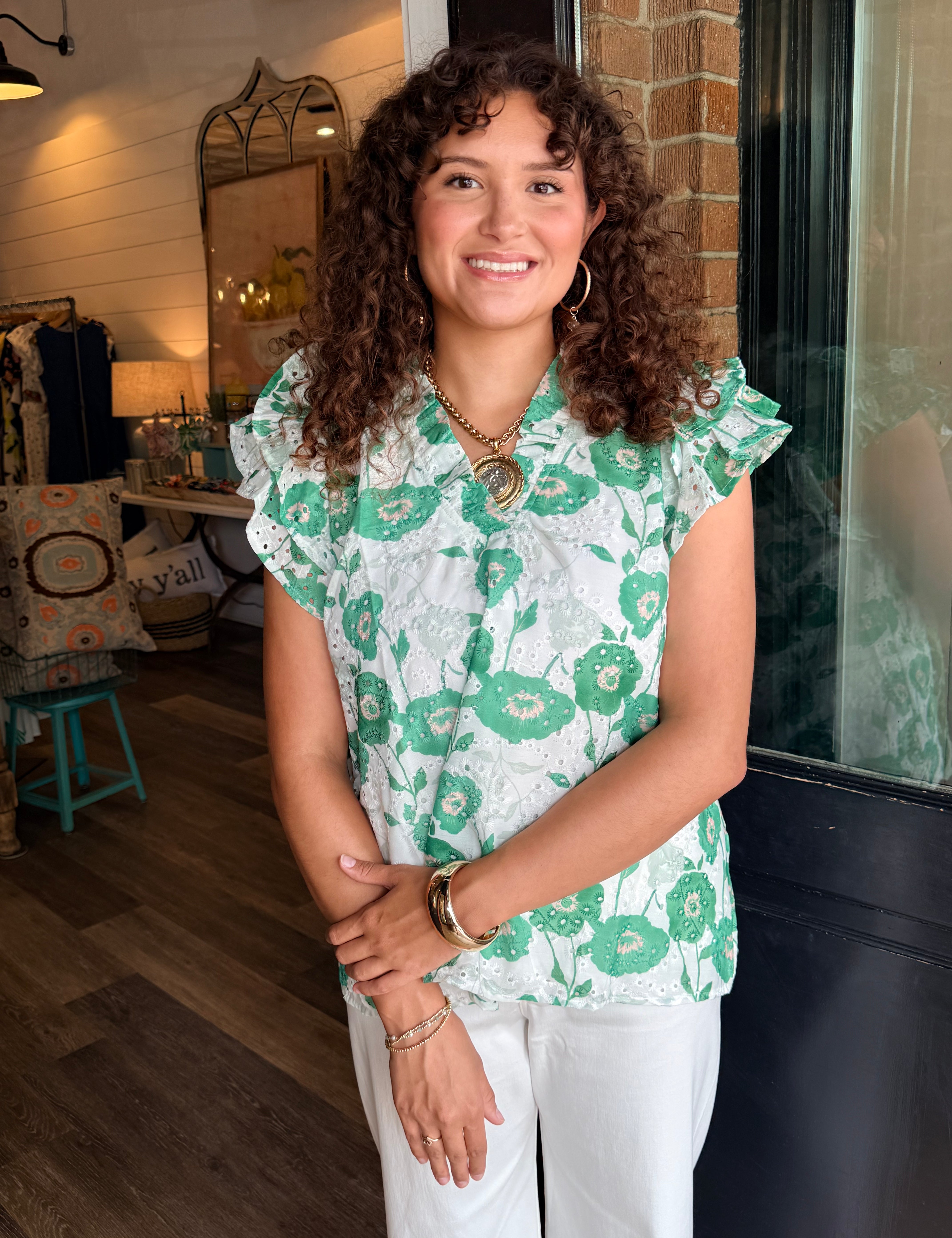 Kylie Eyelet Ruffle Top