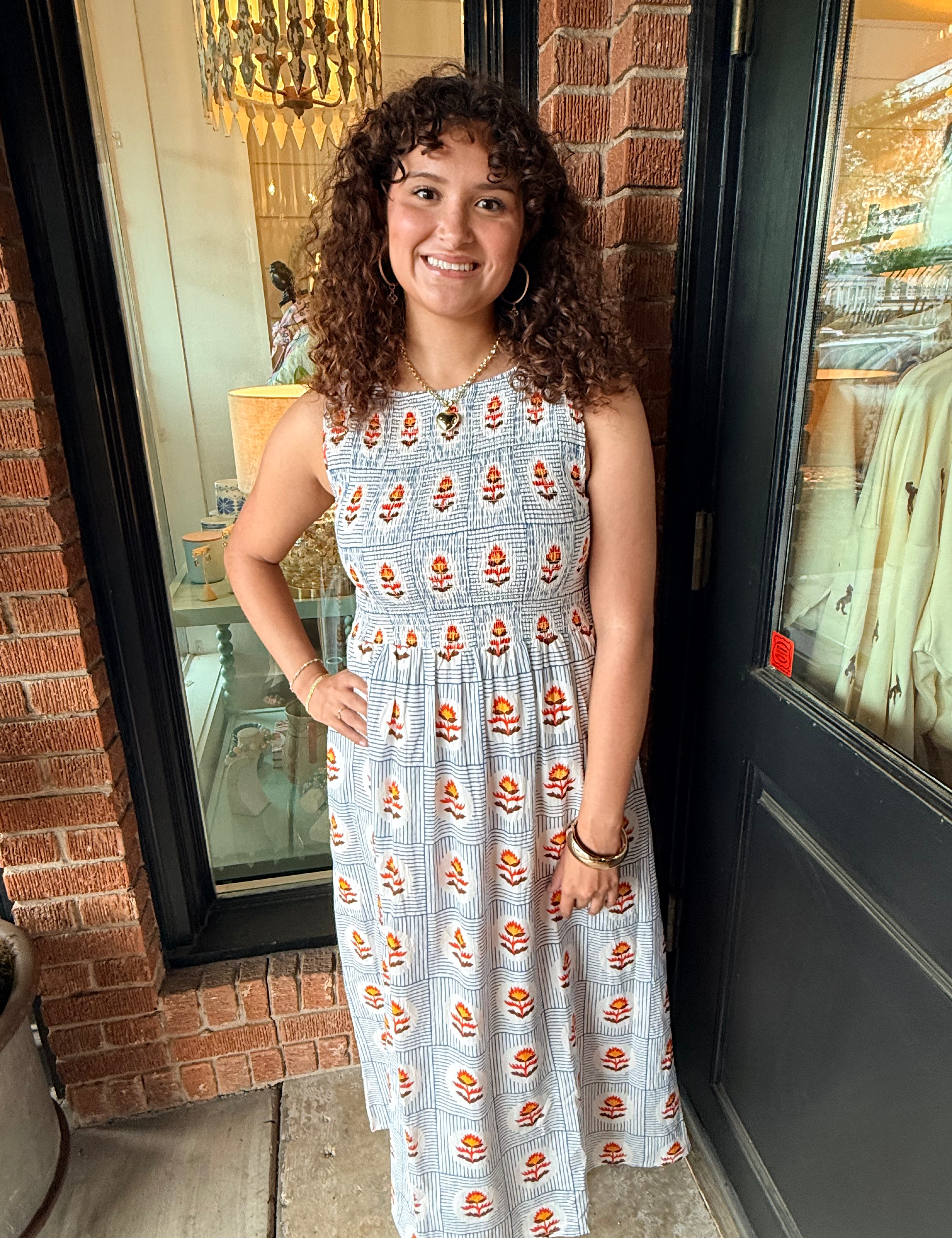 Jolie Smocked Pattern Midi Dress