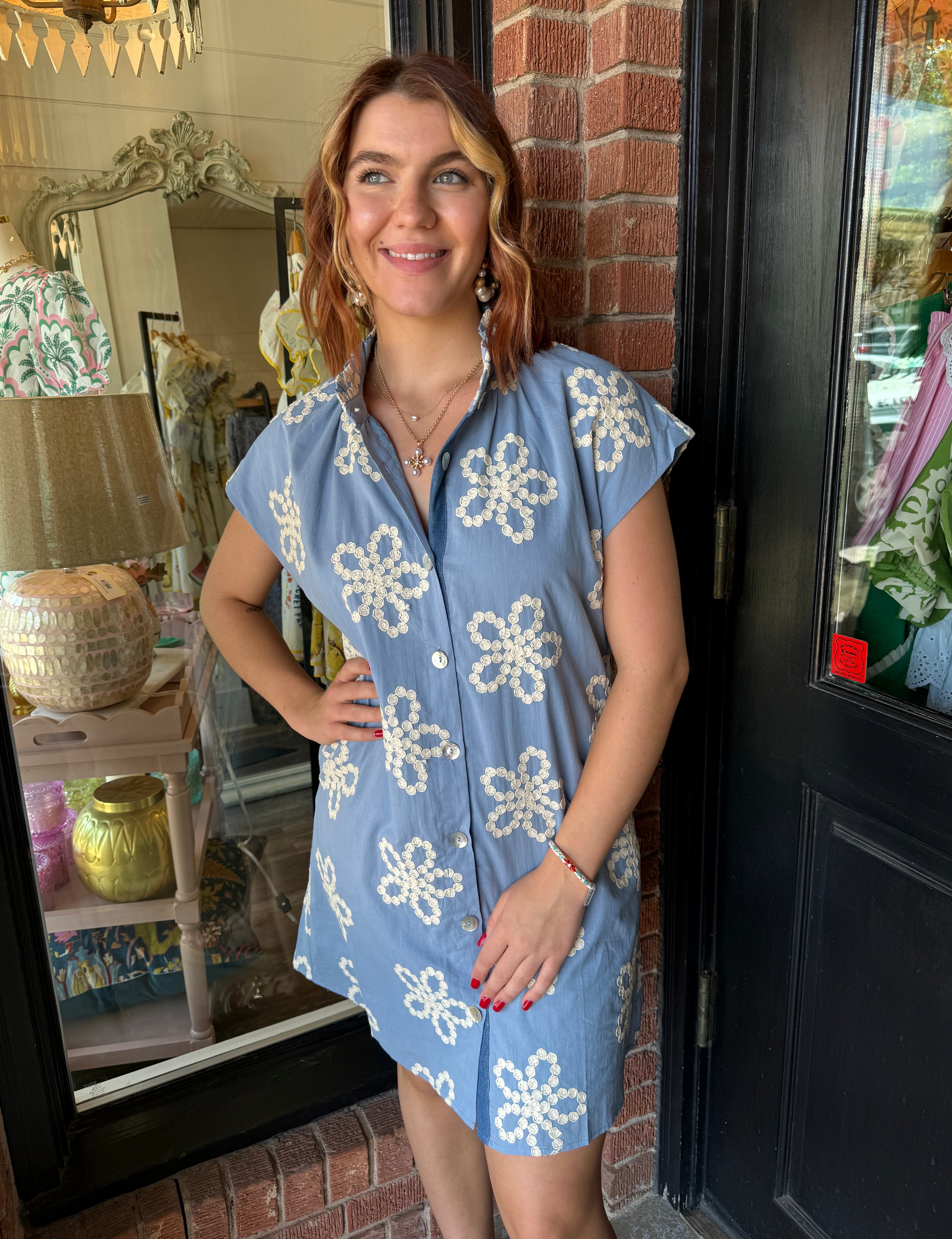 Brooke Floral Embroidered Shift Dress