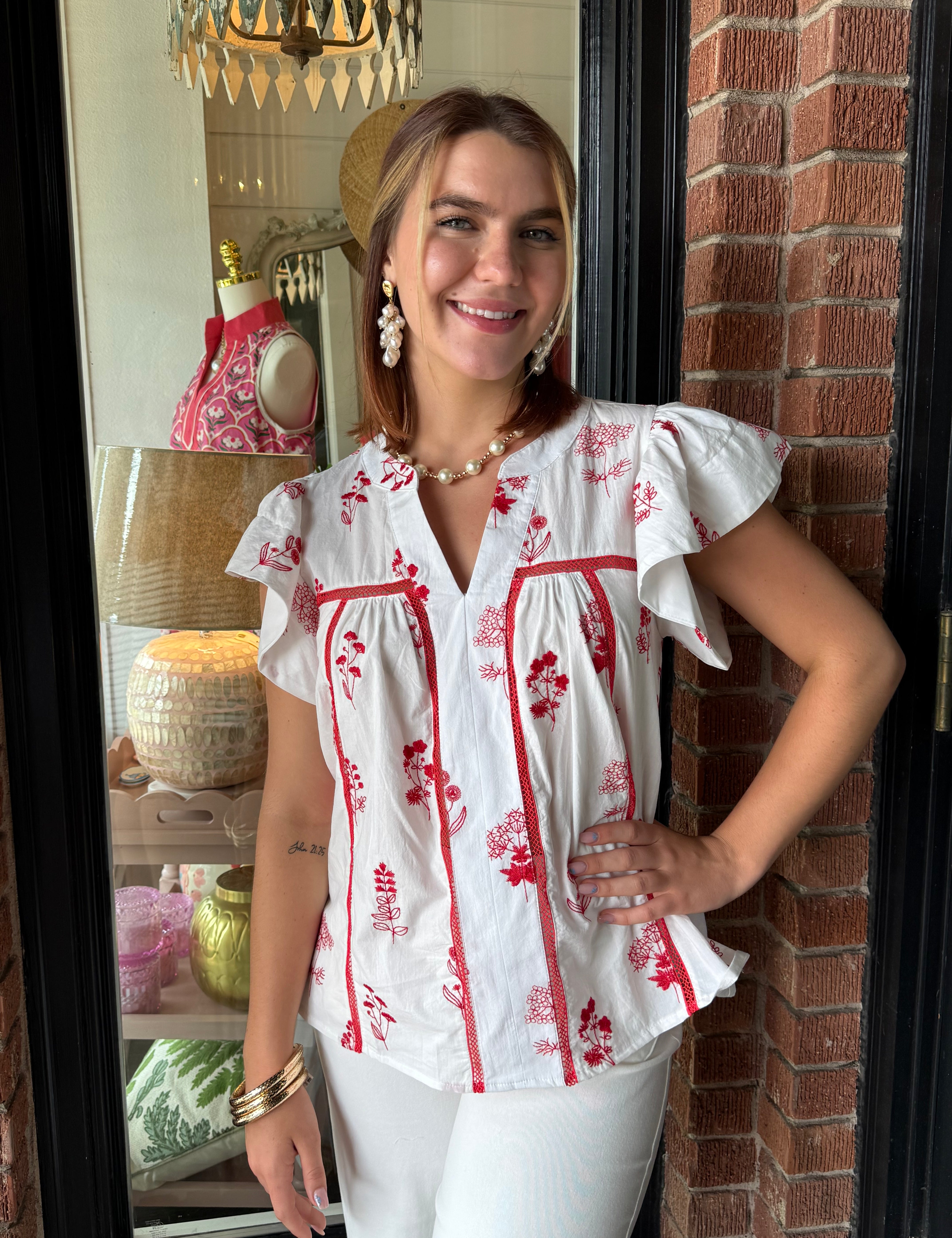 Beronica Red Floral Embroidered Top
