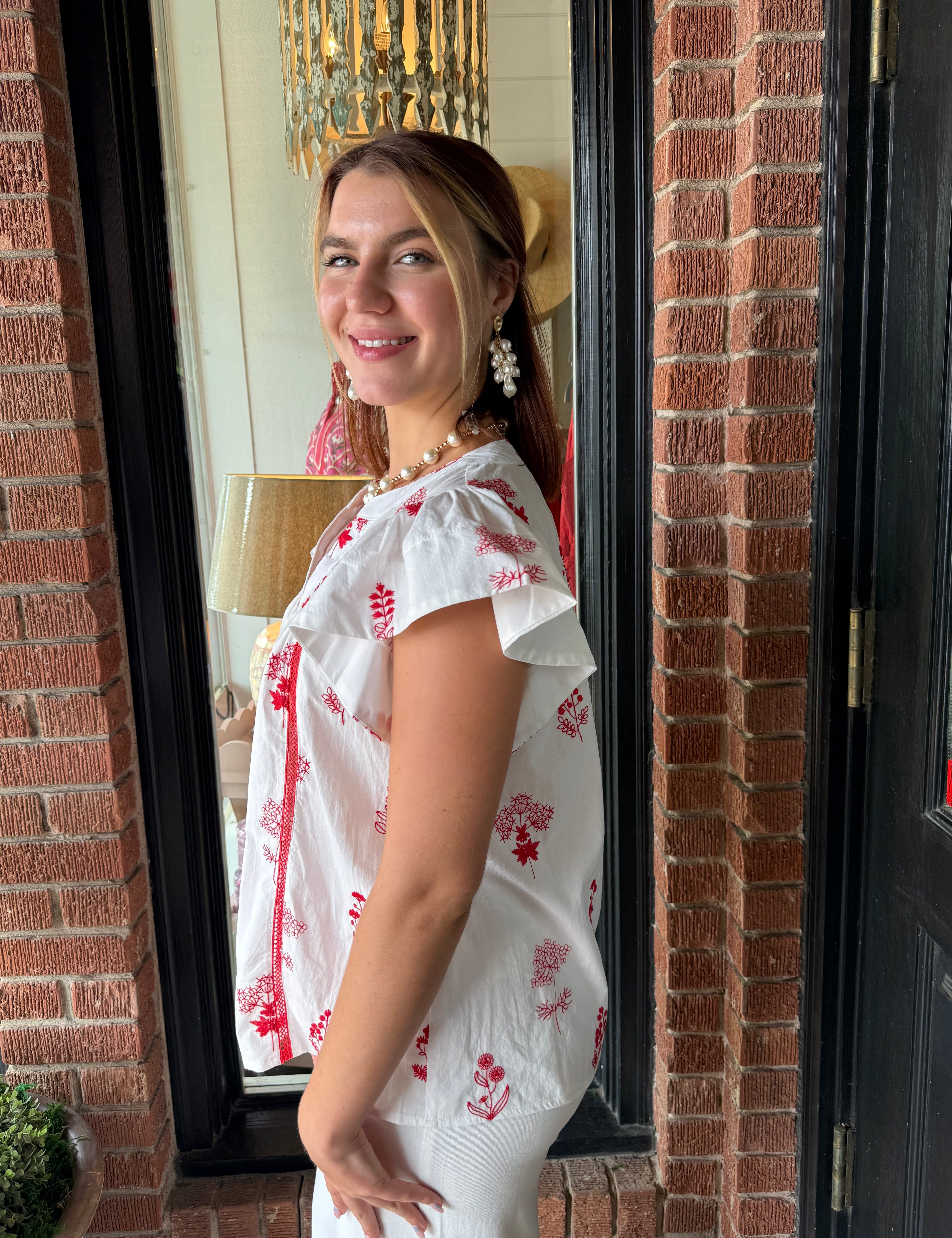 Beronica Red Floral Embroidered Top