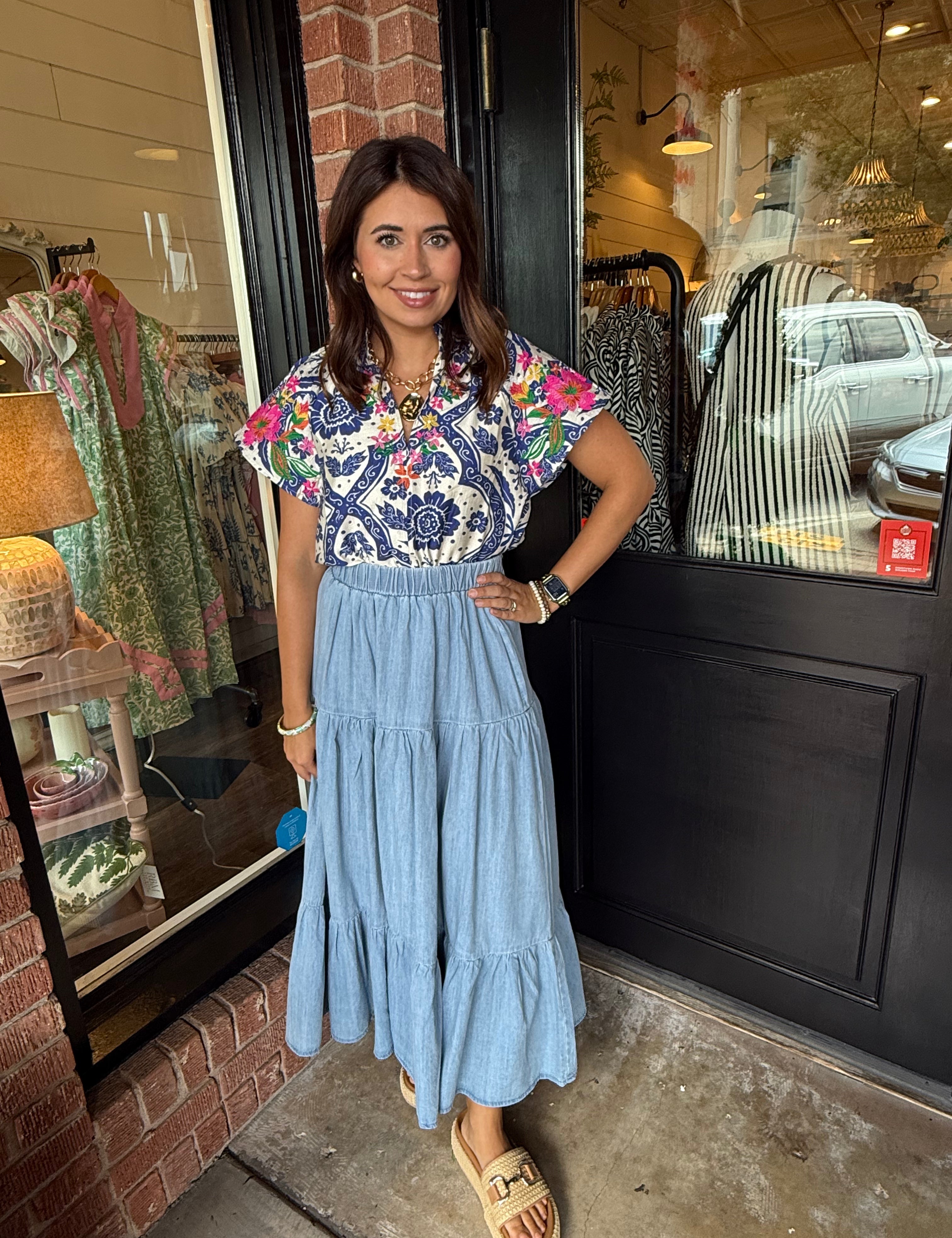 Cora Maxi Tiered Denim Skirt