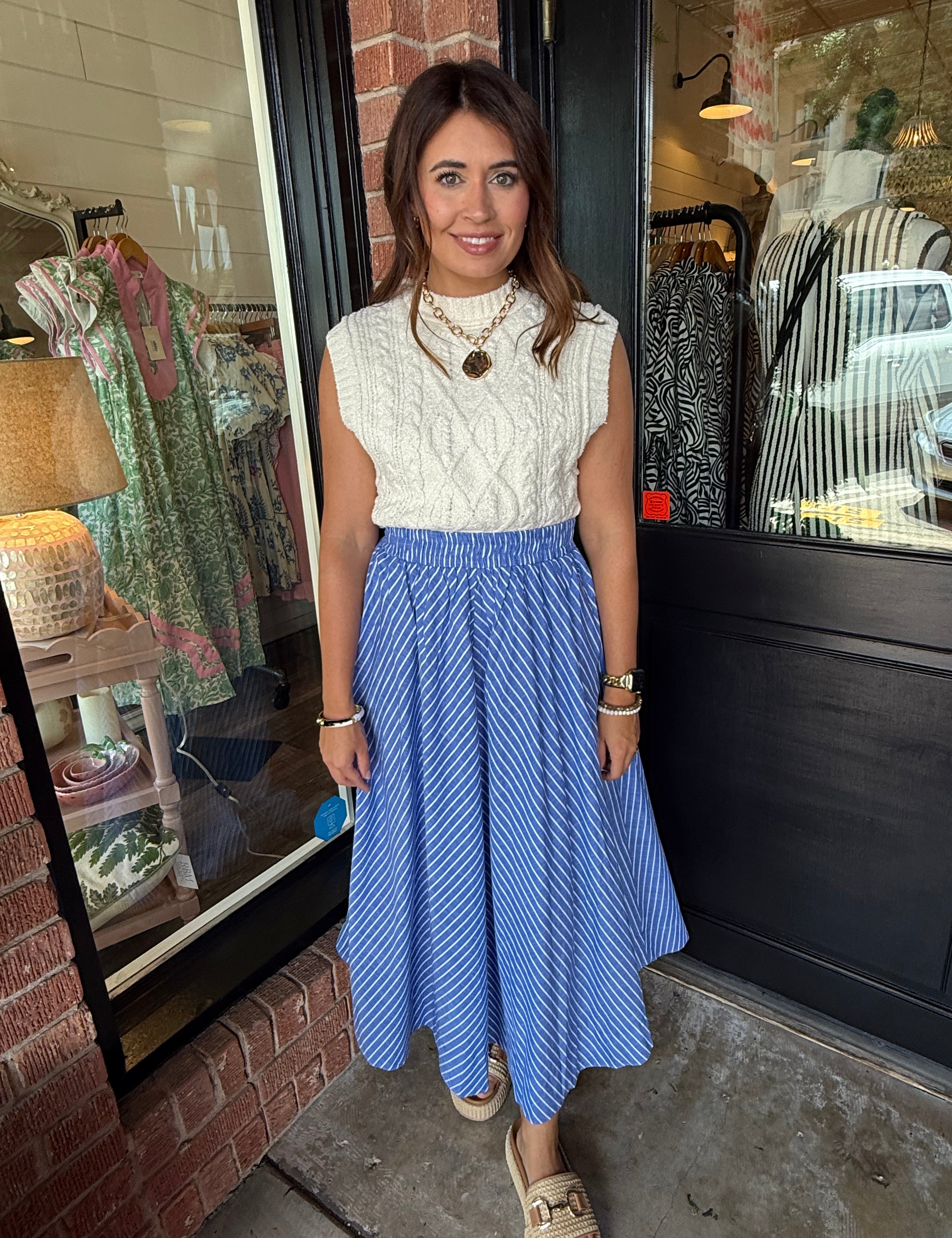 Milani Stripe Pattern Pull-On Midi Skirt