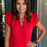 Ramona Ruffle Split Neck Top