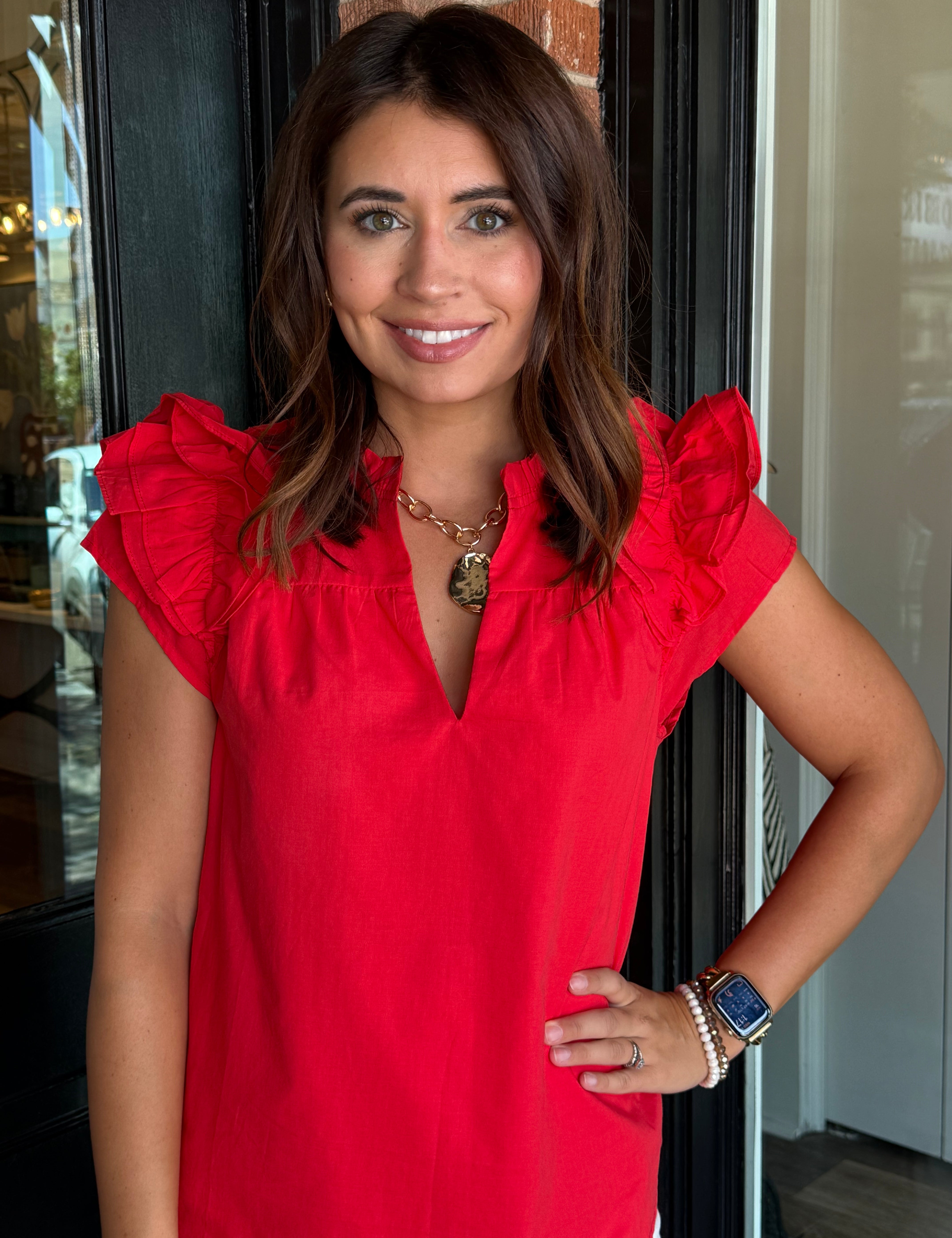 Ramona Ruffle Split Neck Top