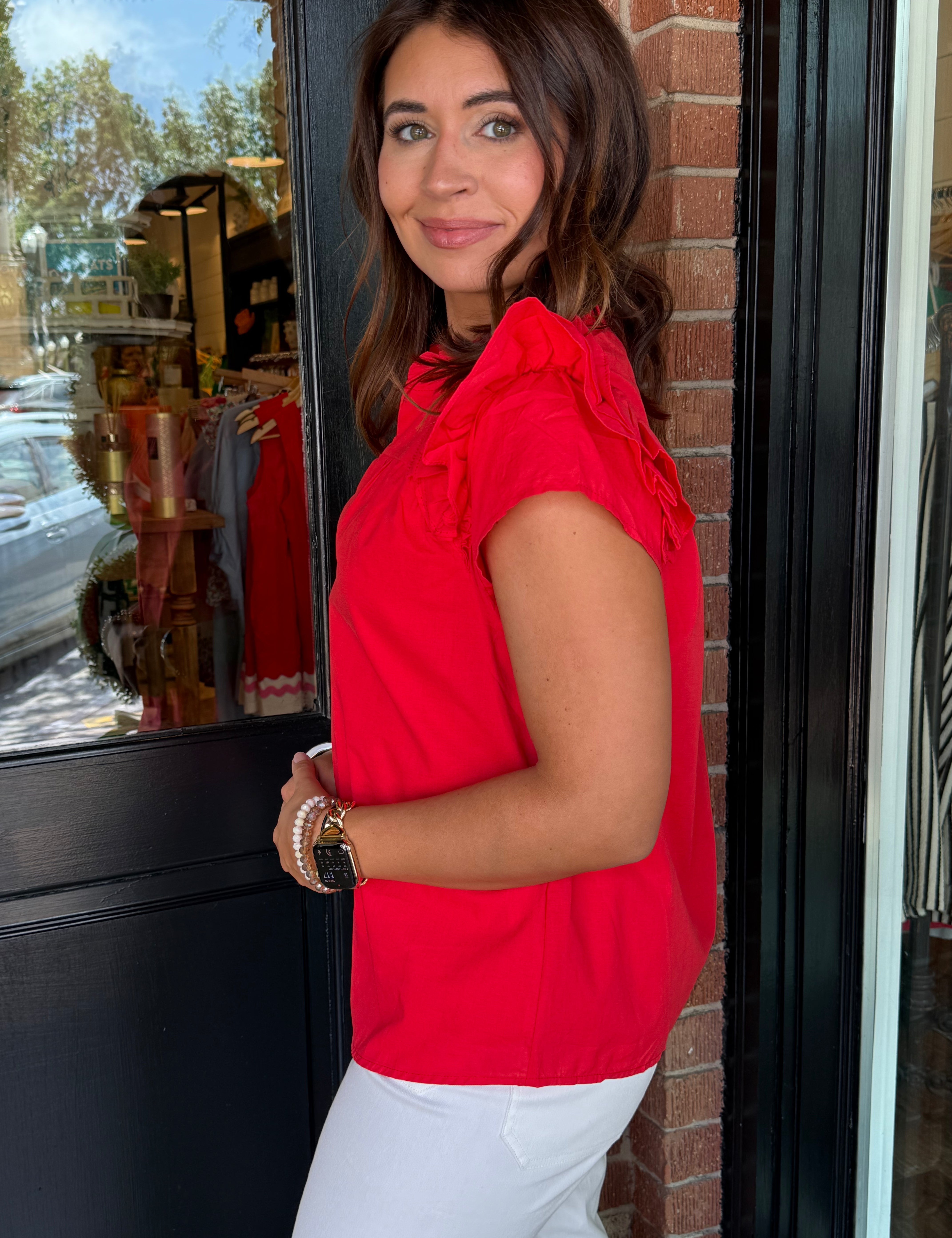 Ramona Ruffle Split Neck Top