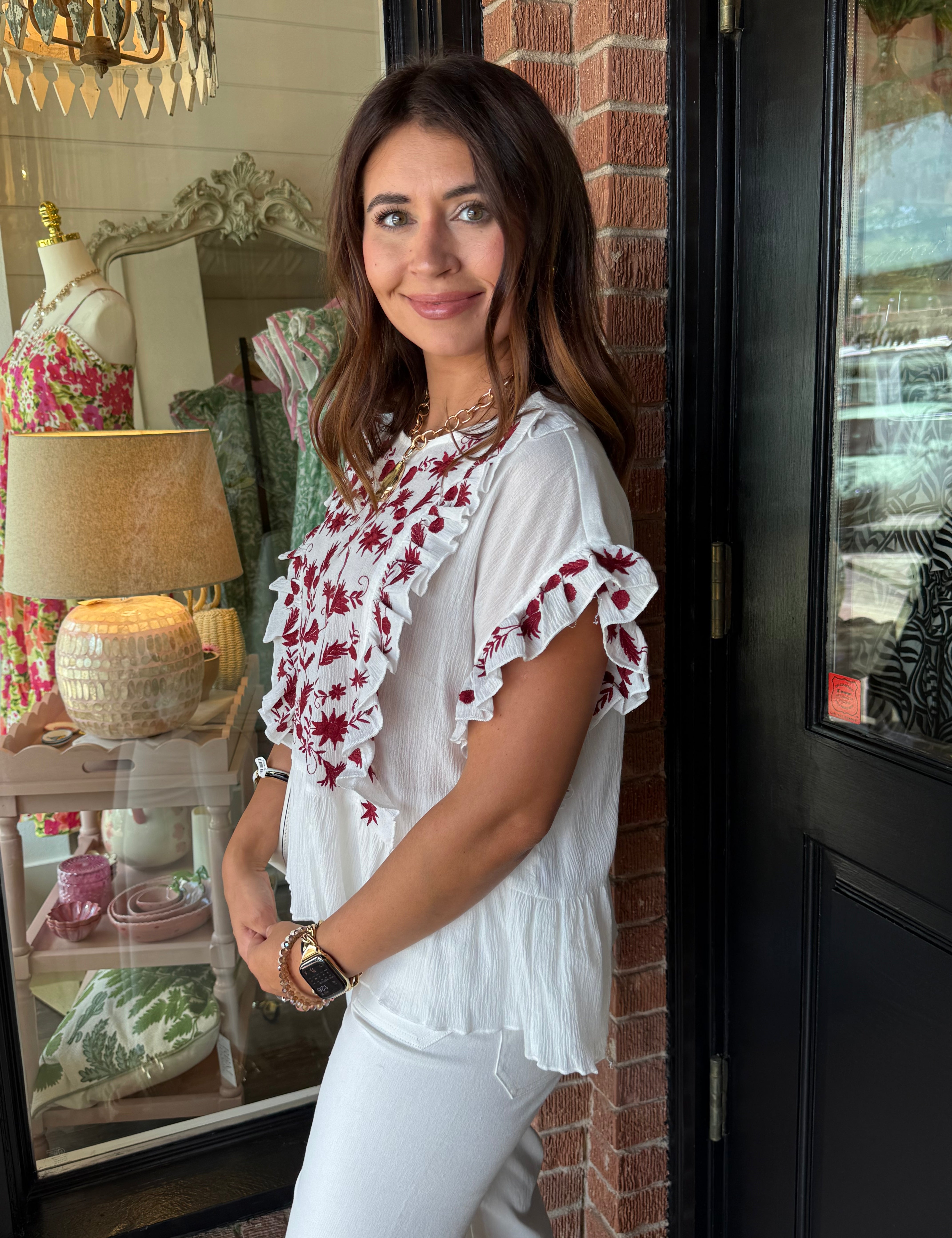 Corinne Linen Embroidered Top