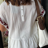 Corinne Linen Embroidered Top