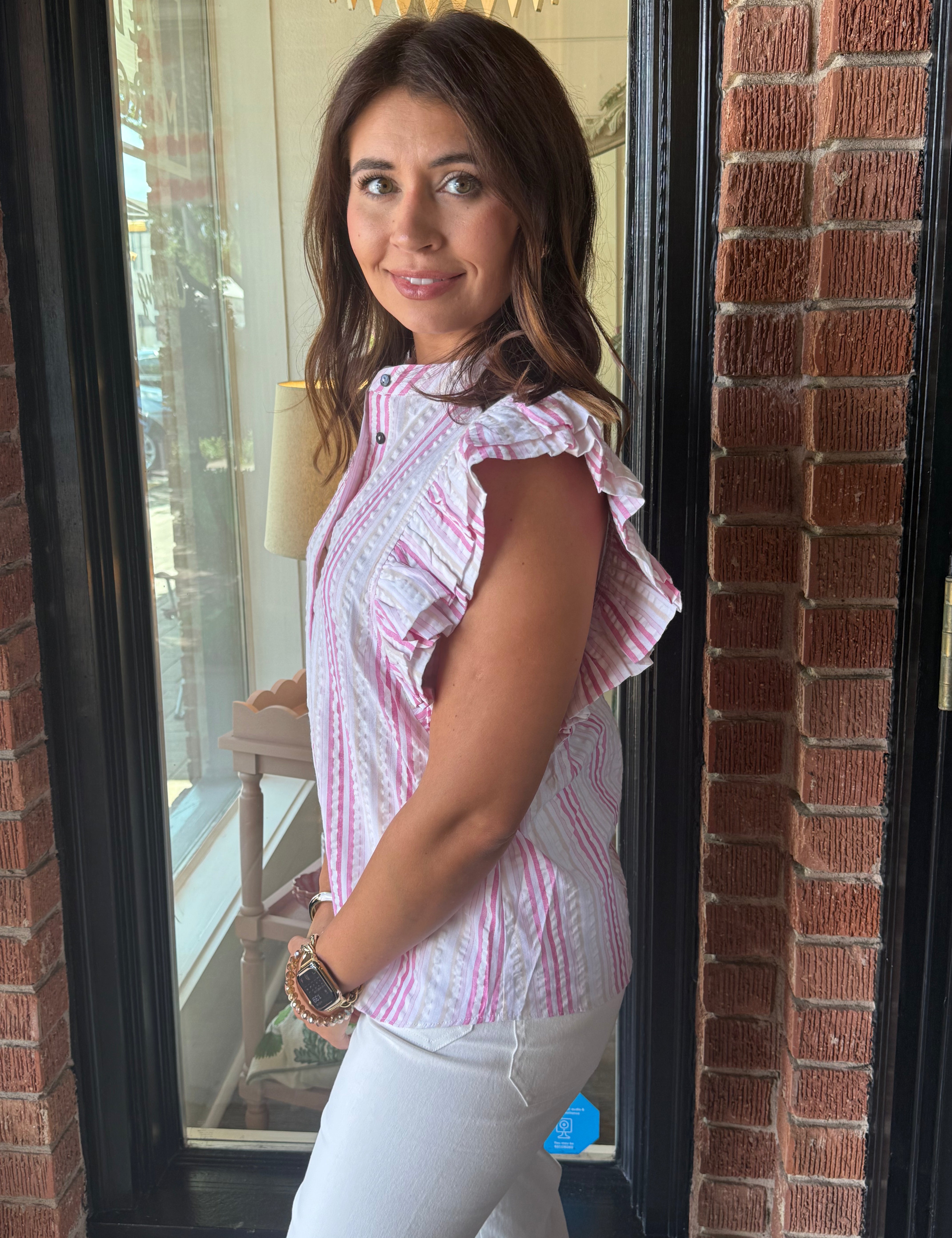 Blaise Stripe Print Button Down Top