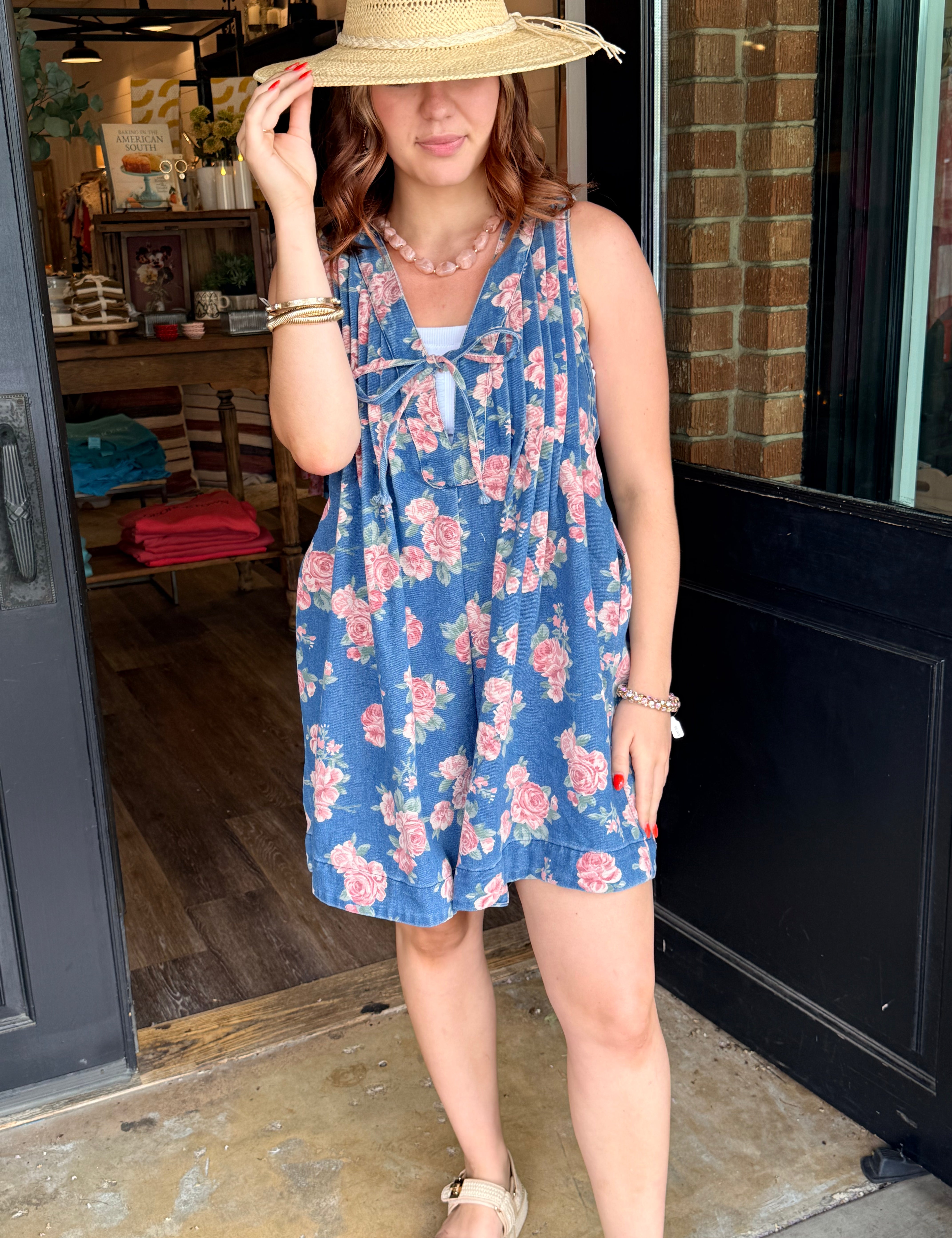 Whitney Denim Floral Romper