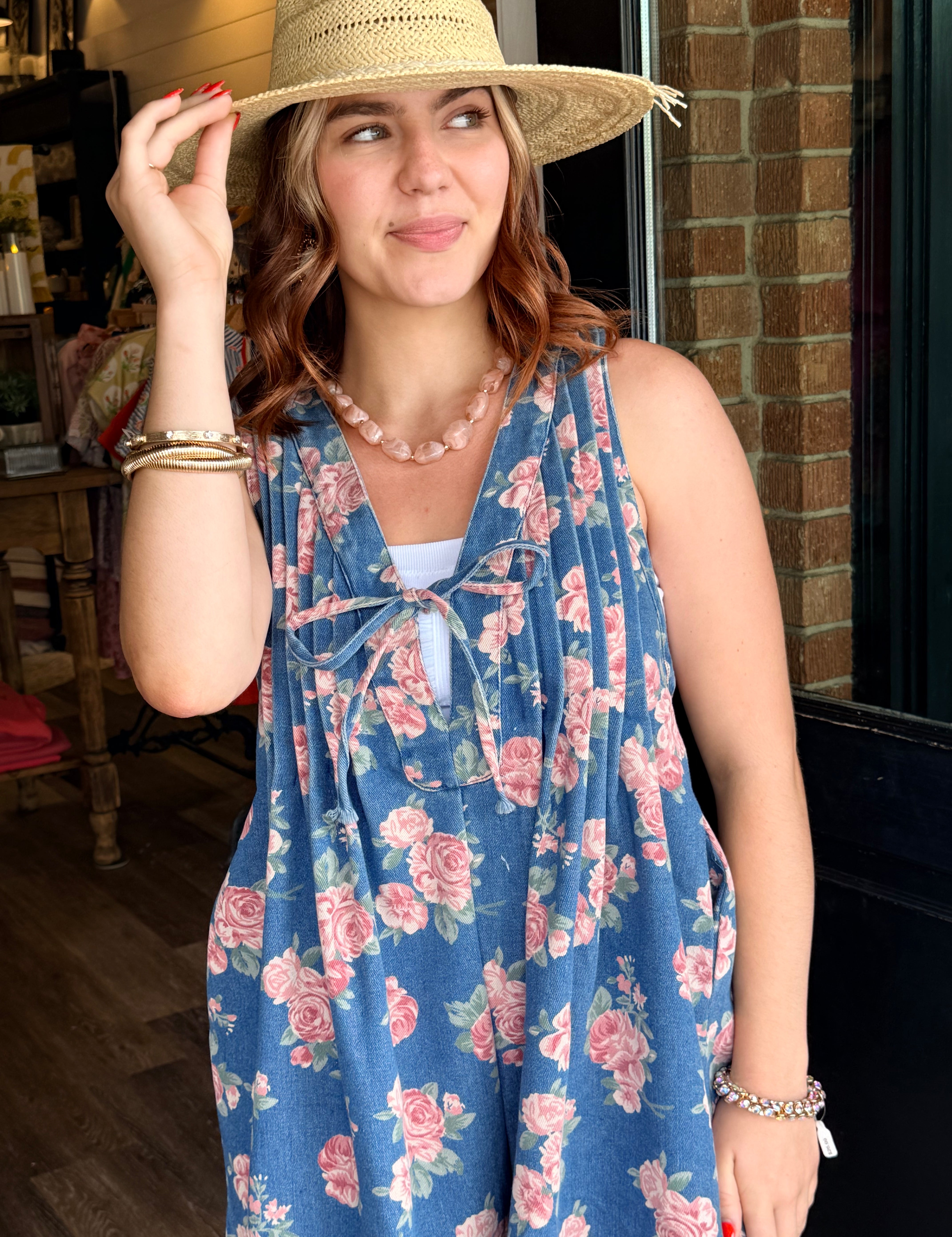 Whitney Denim Floral Romper