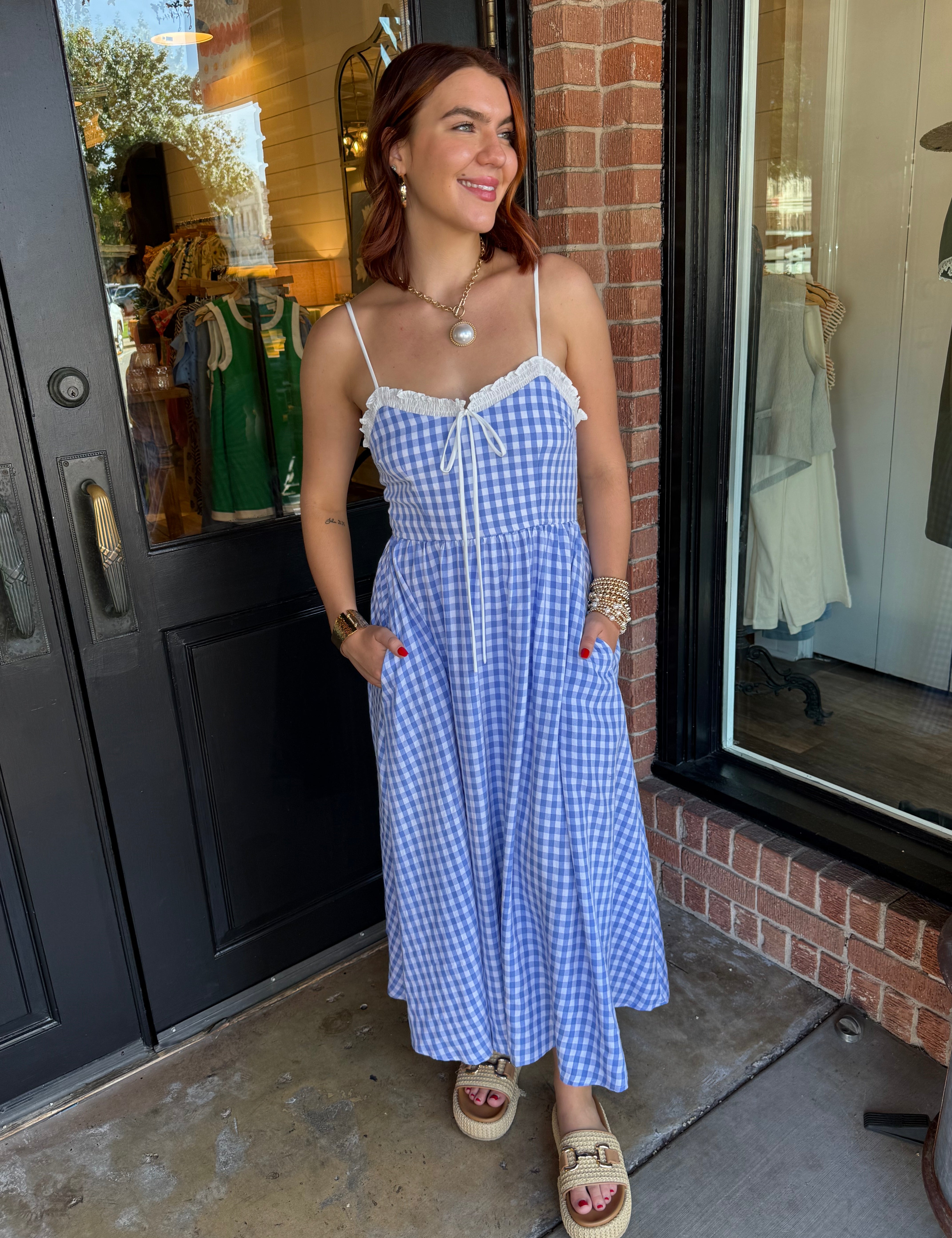 Ava Blue Gingham Midi