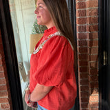 Betsy Embroidered Top Coral