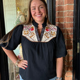 Betsy Embroidered Top Black
