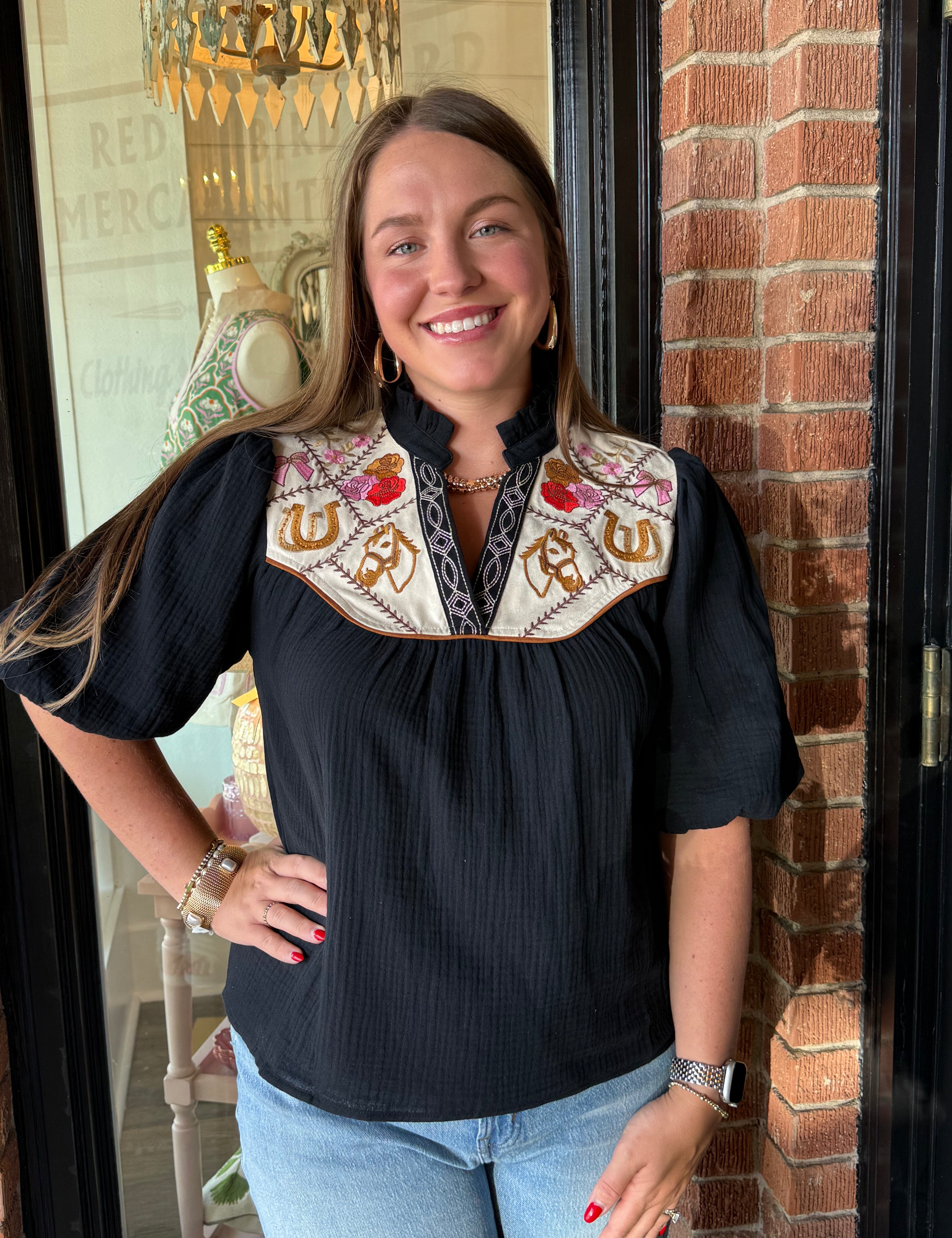 Betsy Embroidered Top Black