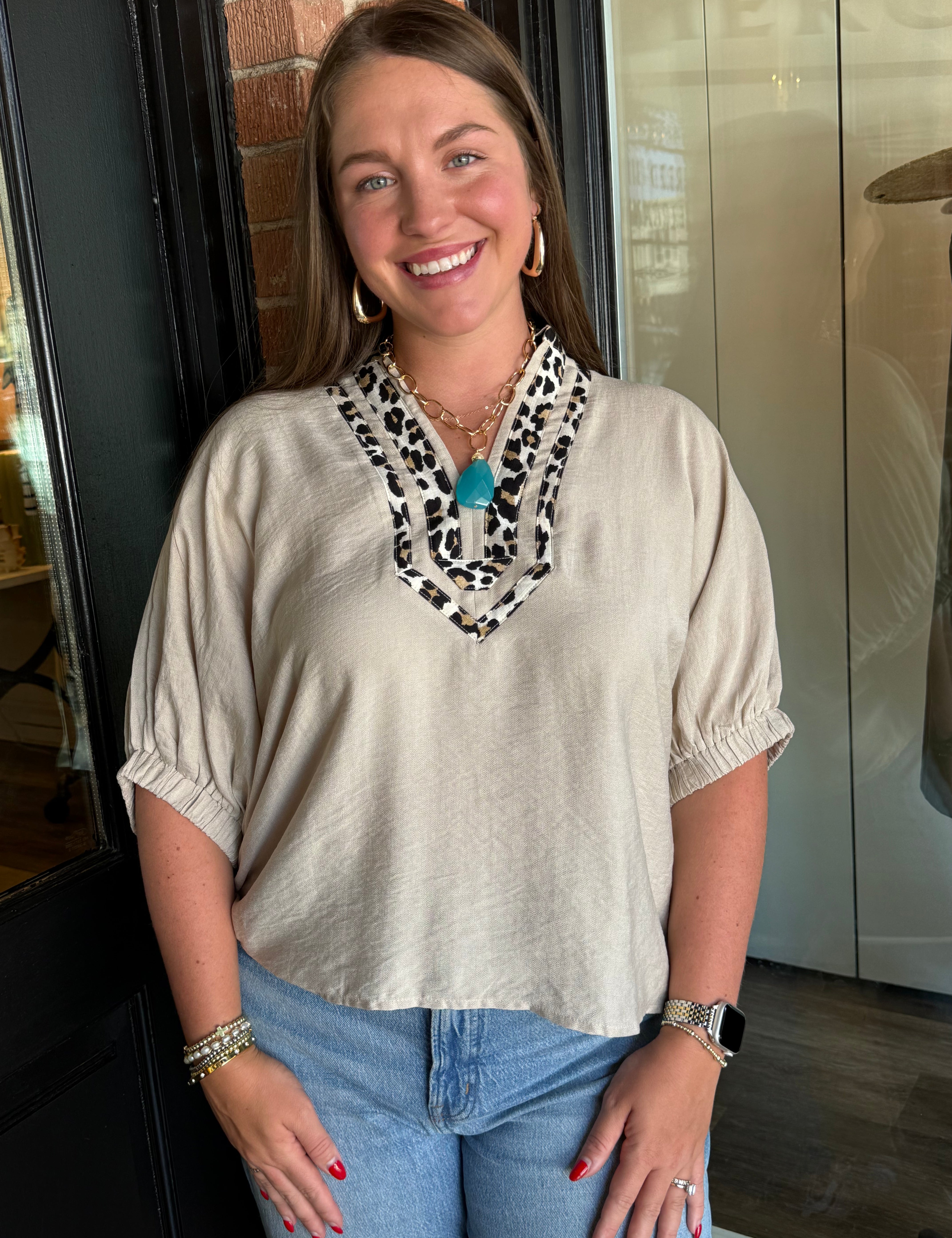 Becca Leopard Trim Top