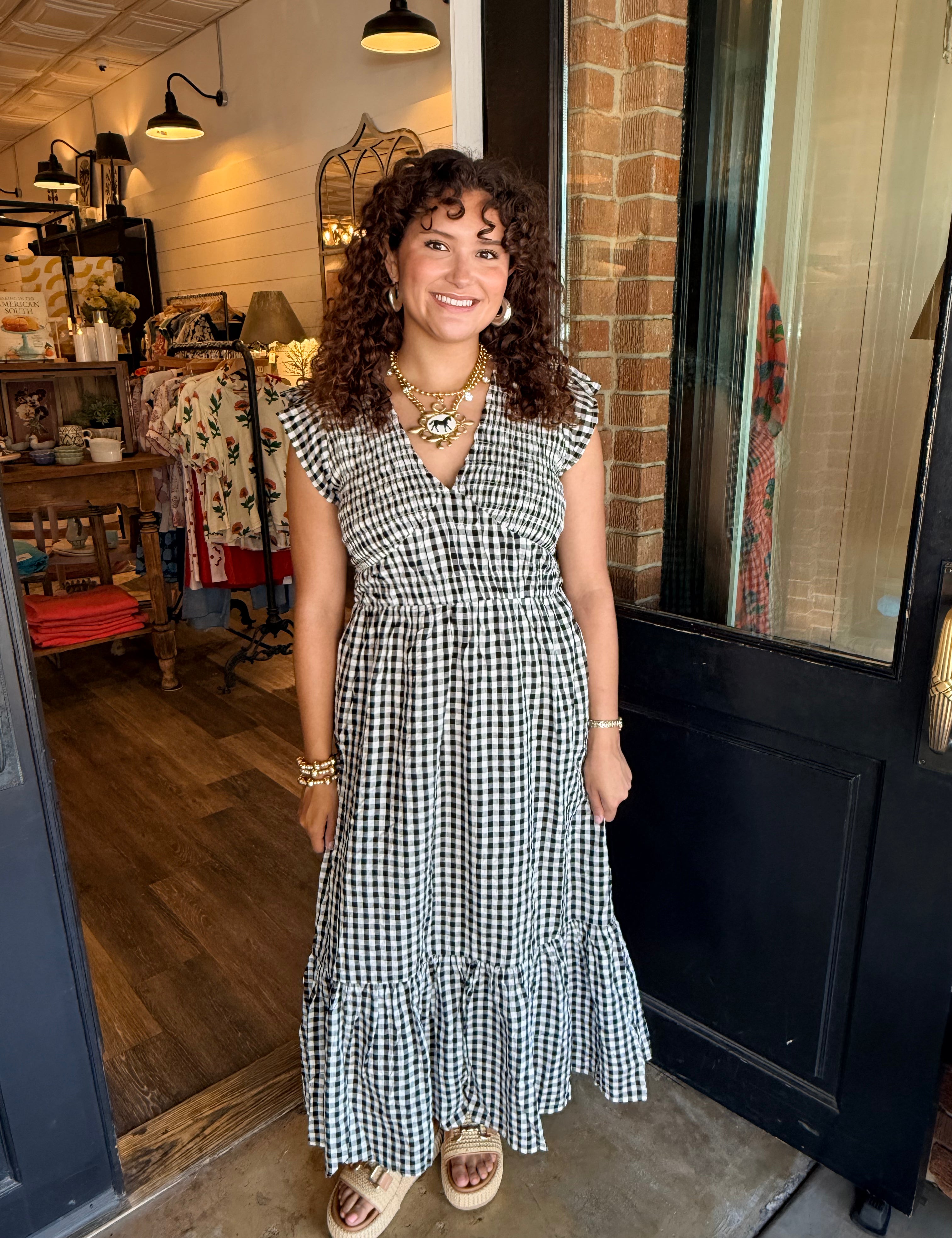 Rene Gingham Midi Dress